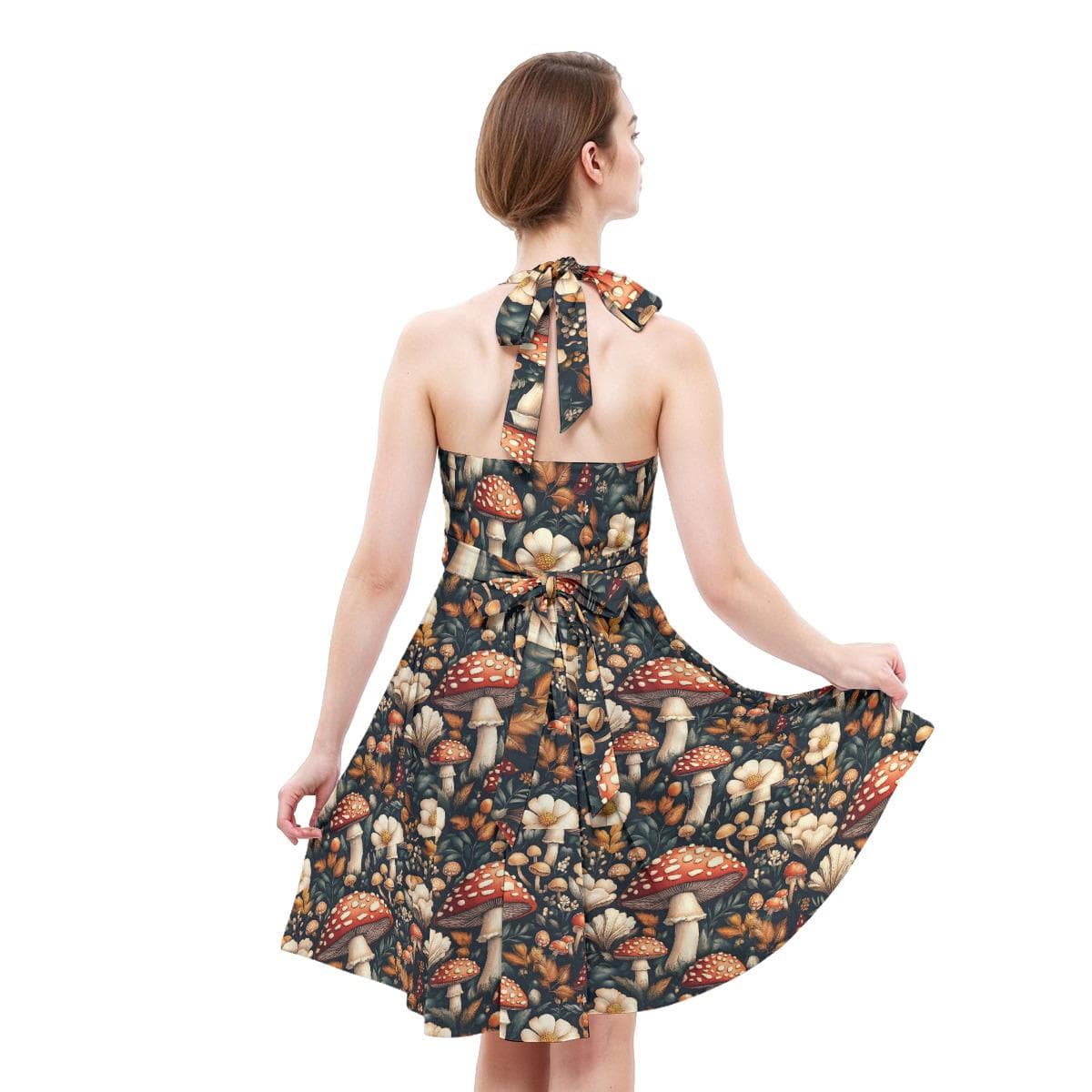 Mushroom Halter Skater Dress | Sweetheart Neckline A-Line Fit