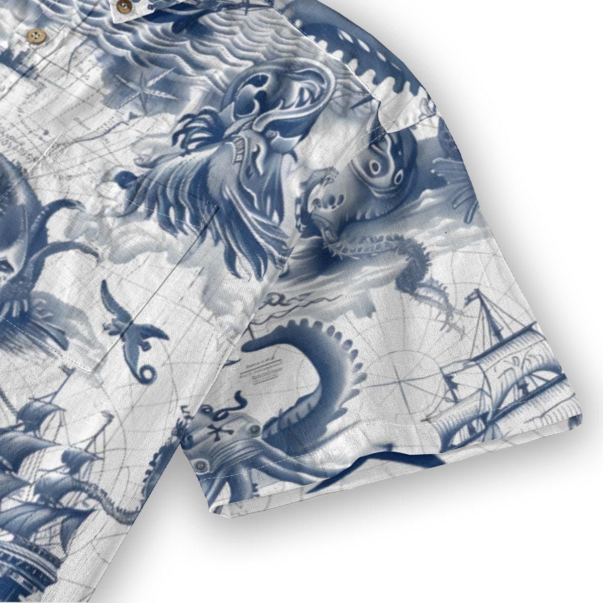 Kraken & Sea Monster Map Hawaiian Shirt | Vintage Nautical Pirate Cotton Button-Up for Men