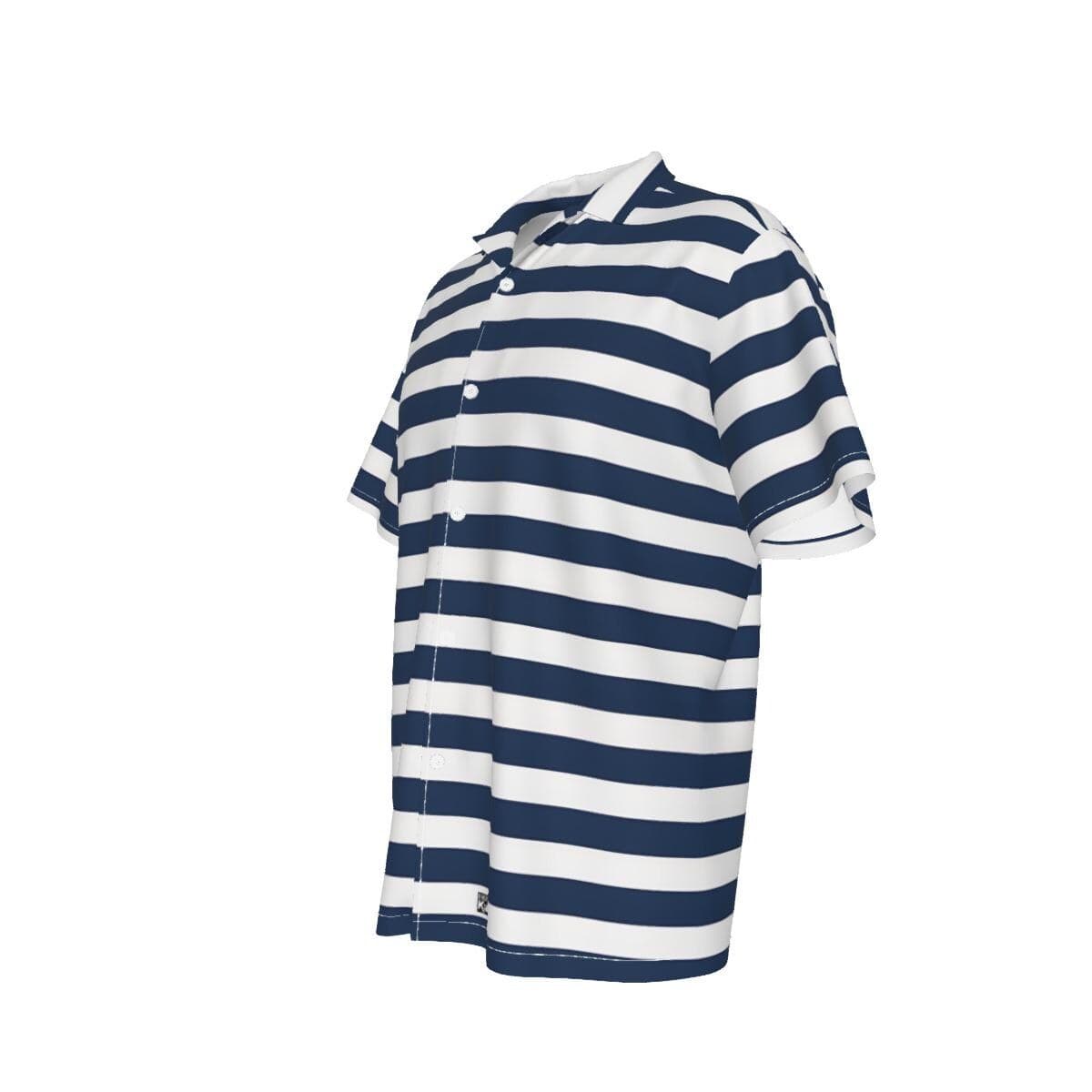 Men's Nautical Stripe Hawaiian Shirt | Navy White Short Sleeve Button Down | Breathable Summer Beach & Resort Wear