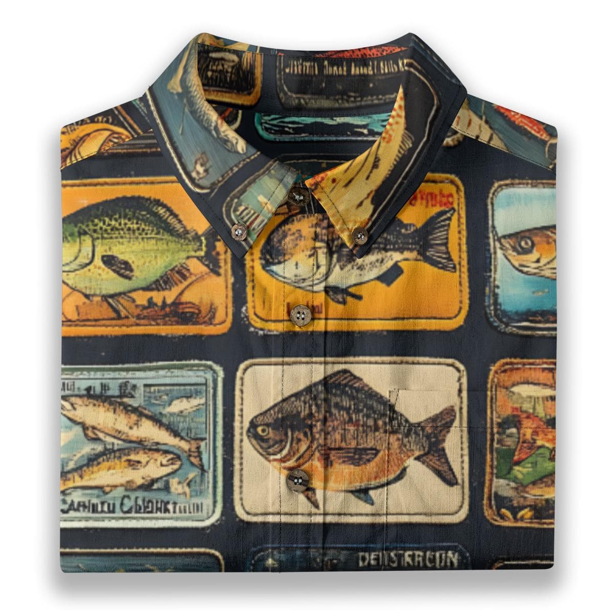 Vintage Fish Print Shirt | Men's Slub Cotton Angler Aloha Top