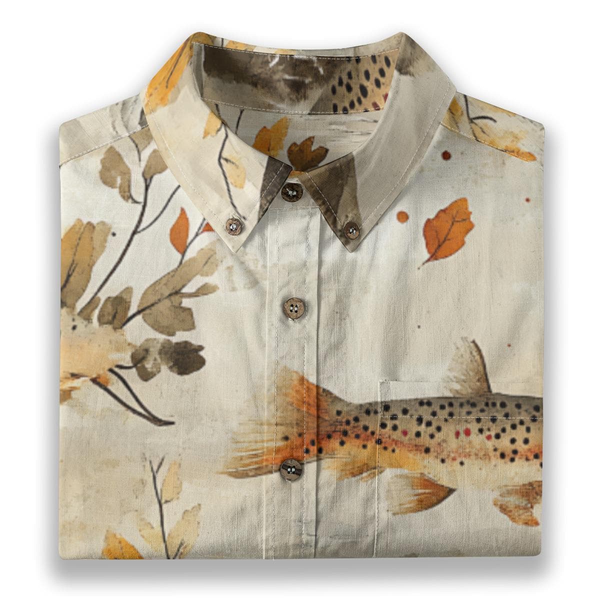 Men's Trout Fishing Shirt, Autumn River Slub Cotton Button-Up