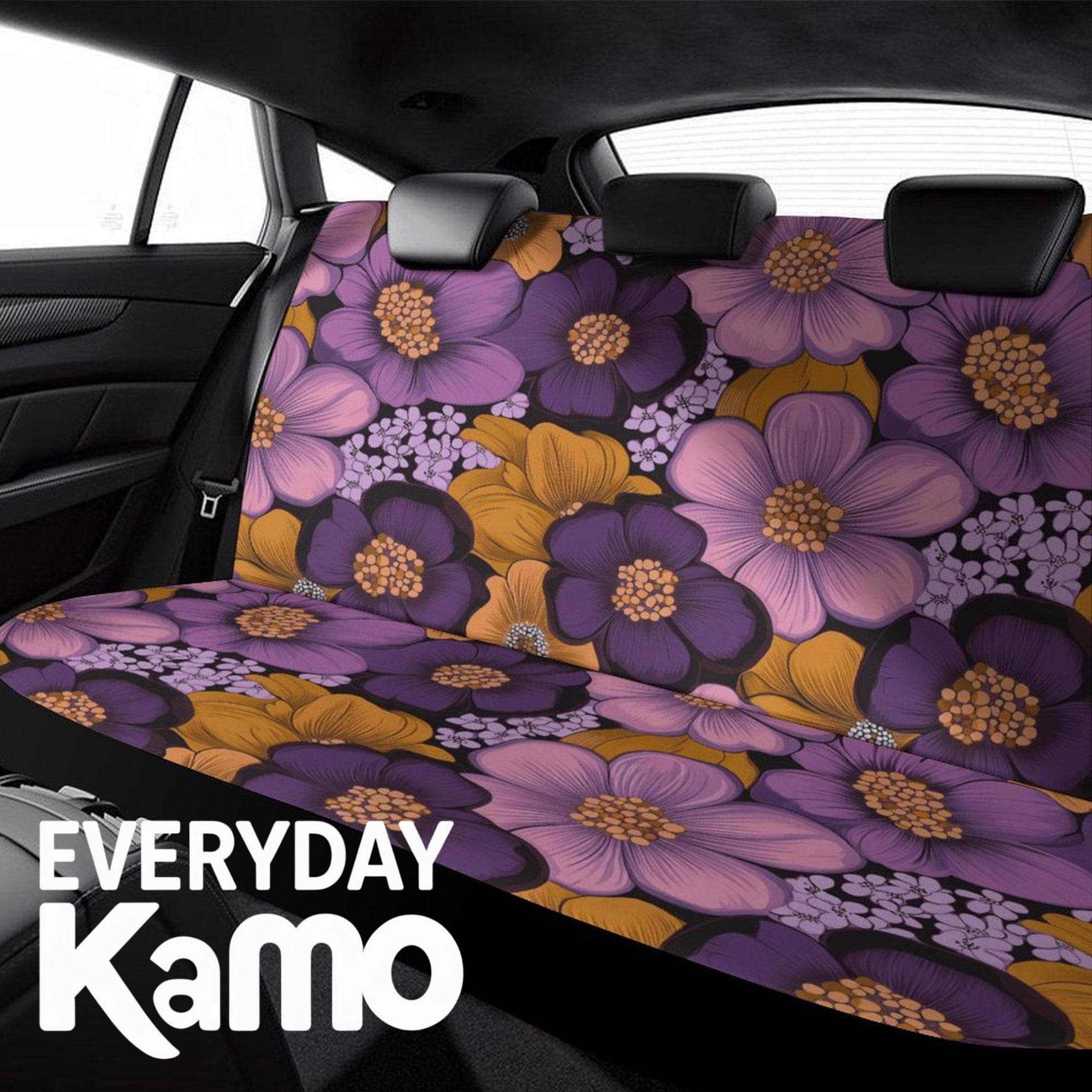 Purple Orange Floral Car Seat Cover | Polyester Spandex | Universal Fit