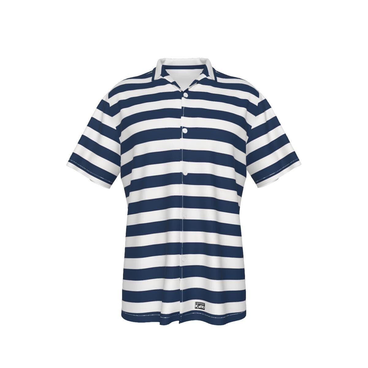 Men's Nautical Stripe Hawaiian Shirt | Navy White Short Sleeve Button Down | Breathable Summer Beach & Resort Wear
