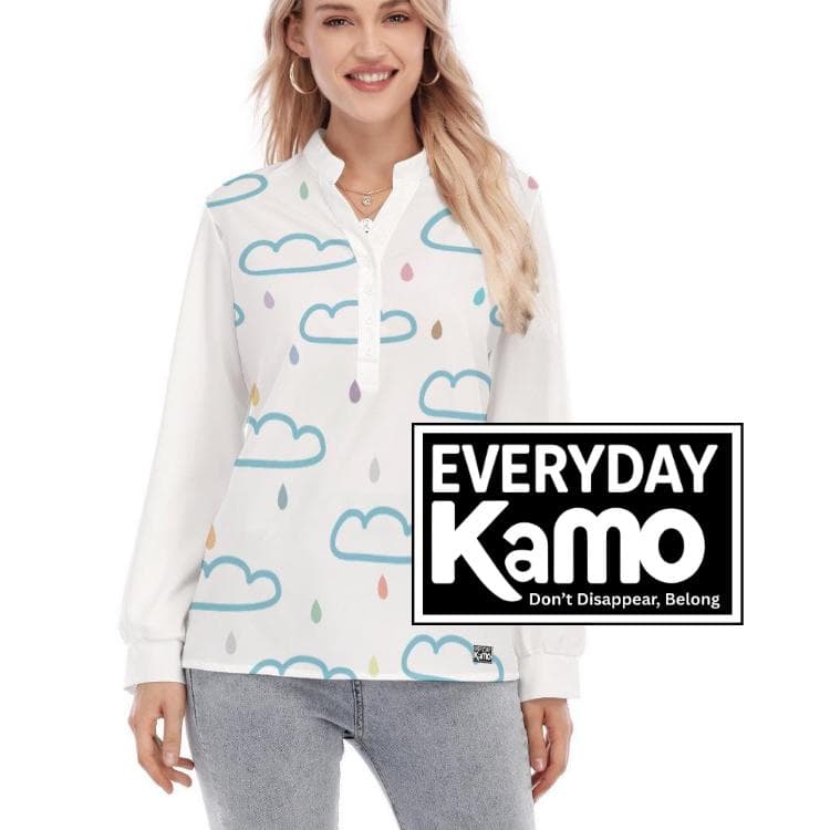 Cloud & Raindrop Blouse | Whimsical Button Up, Long Sleeve Top