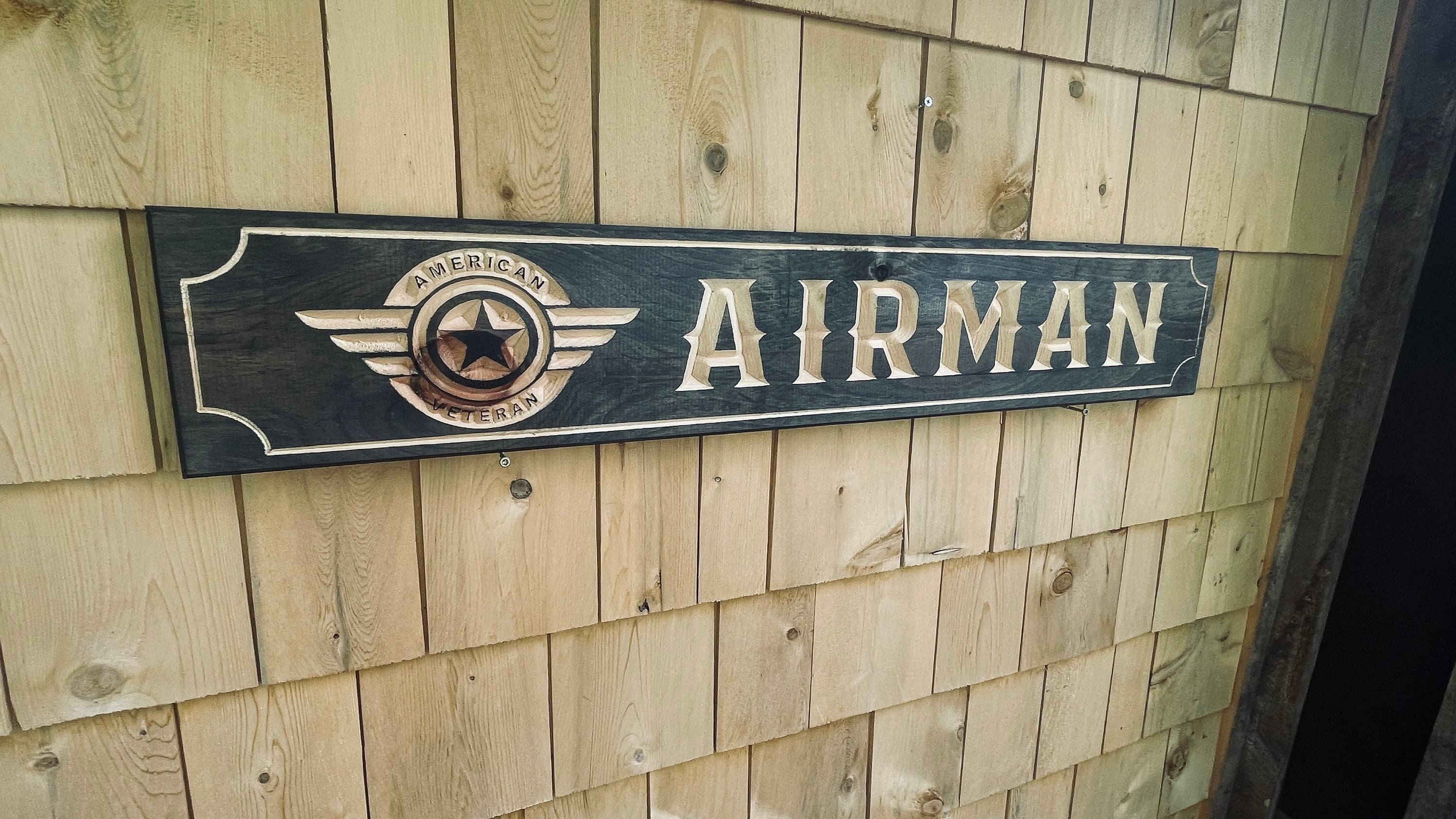 Airman American Veteran Carved Real Pine Wooden Sign