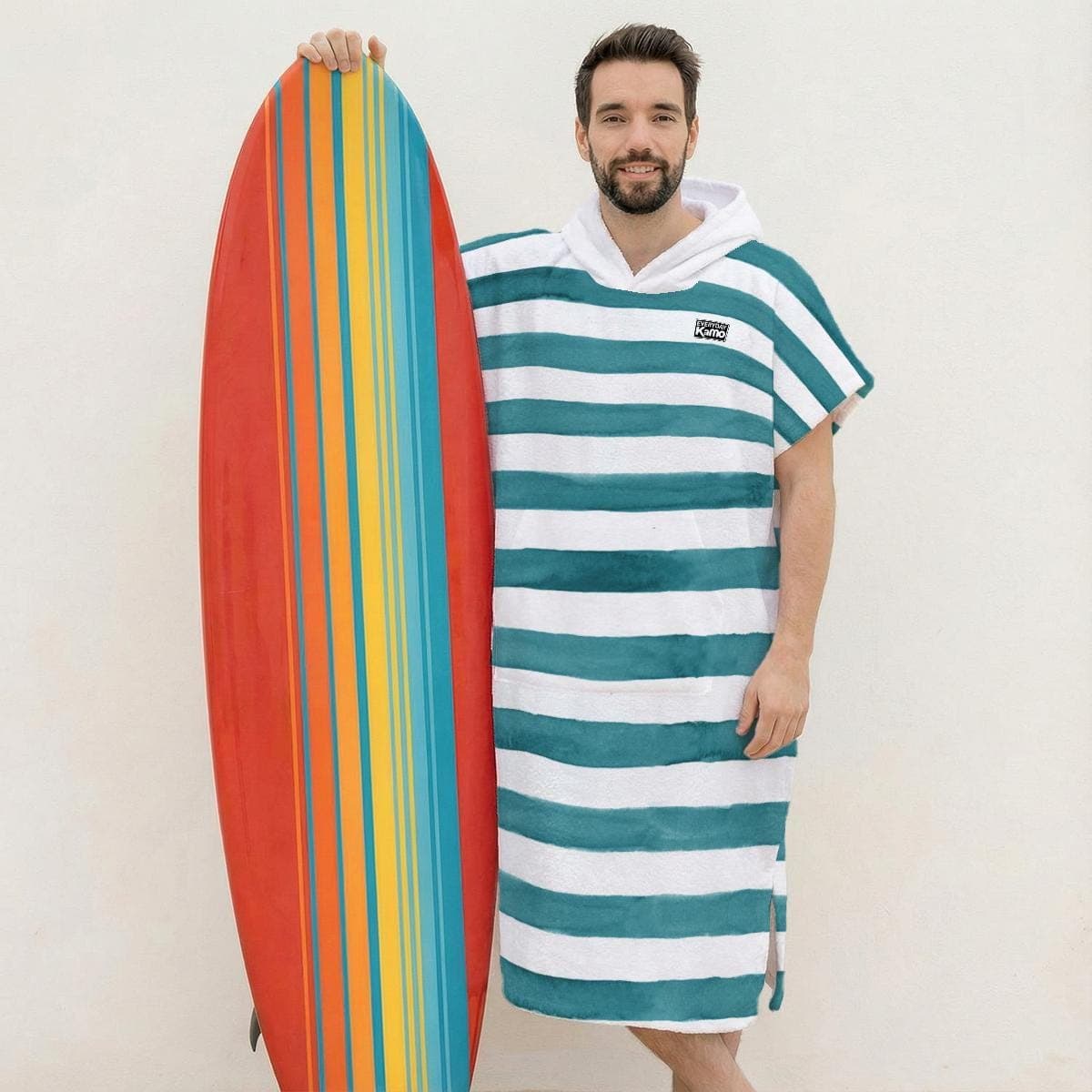 Teal Striped Surf Poncho Towel | Hooded Changing Robe