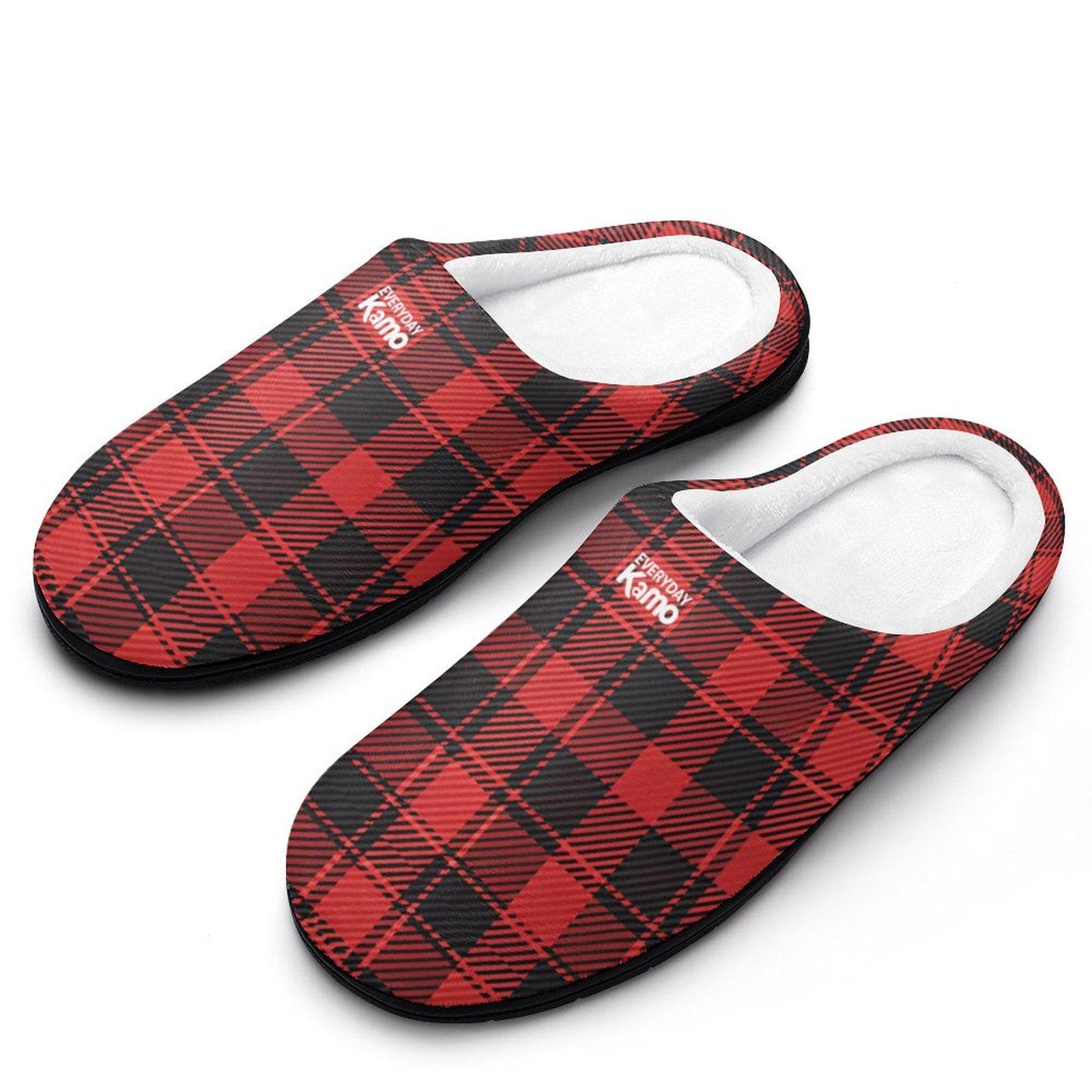 Everyday Kamo Plaid Comfort Slippers | Women's Red & Black House Shoes | Cozy Cotton Anti-Skid Home Footwear