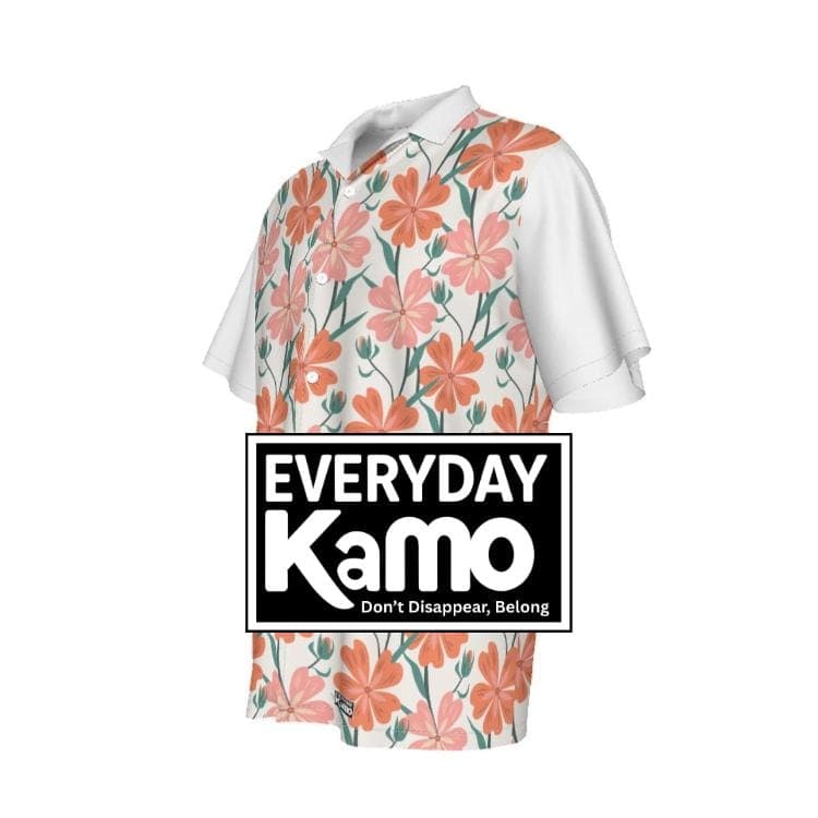 Pink & Orange Floral Hawaiian Shirt | Tropical Summer Aloha Button-Up | Lightweight Camp Collar Vacation Shirt