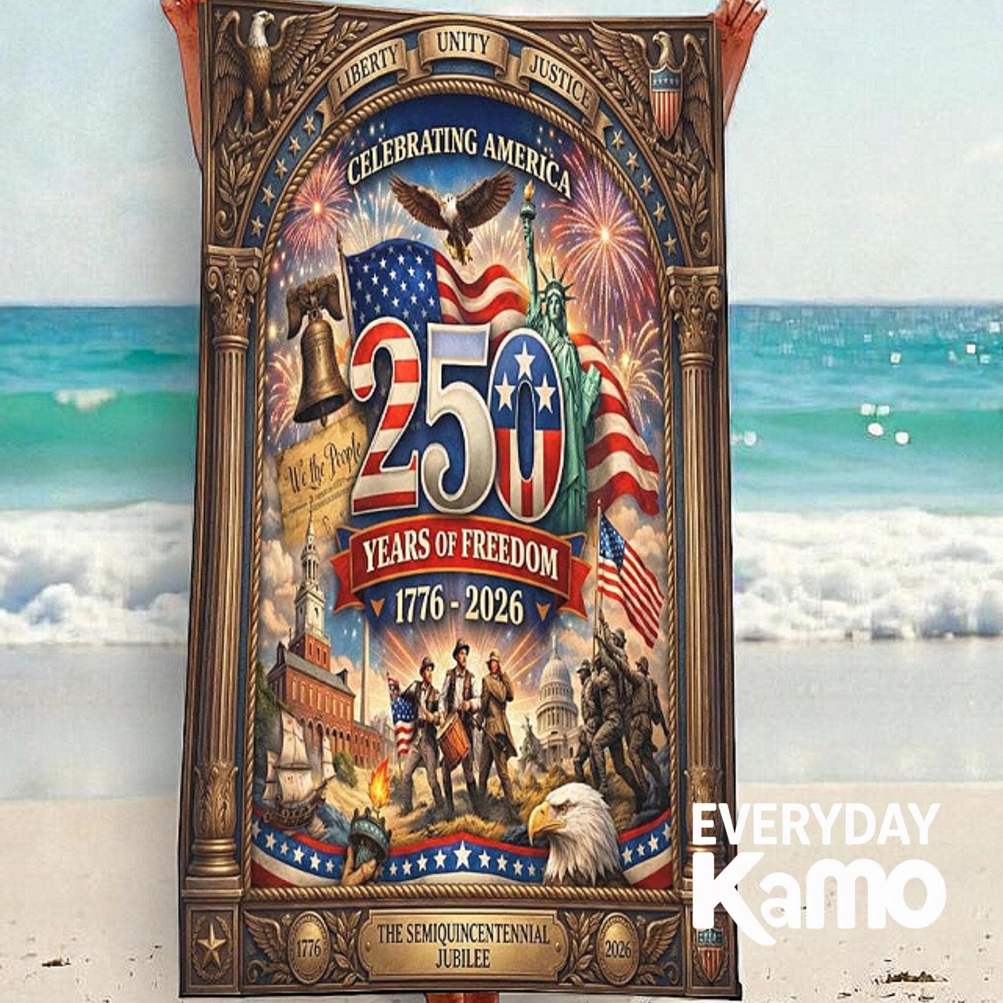 Microfiber Beach Towel 250 Years Freedom Custom Celebrating America