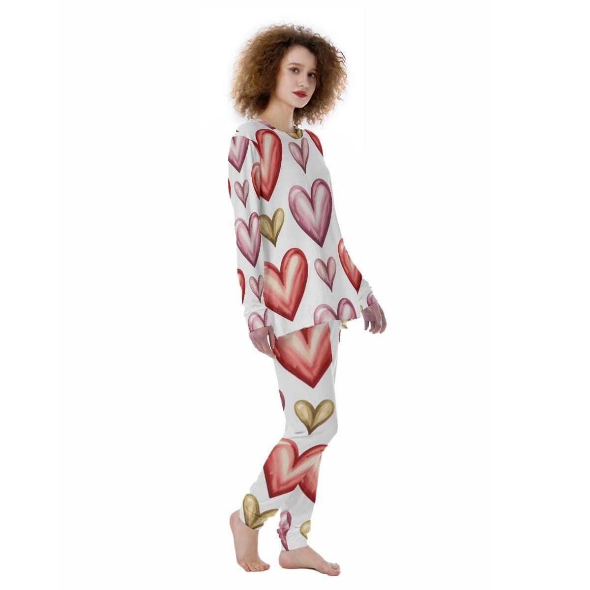 Cozy Watercolor Heart Pajama Set | Women's Valentine's Day Loungewear | Soft & Skin-Friendly Sleepwear Gift