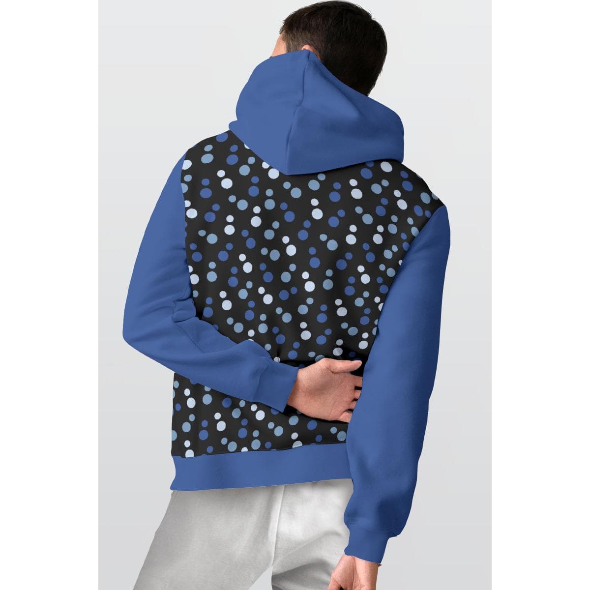 Vibrant Blue Polka Dot Hoodie | Men's Warm Fleece Lined Sweatshirt | Stylish Dot Pattern Pullover