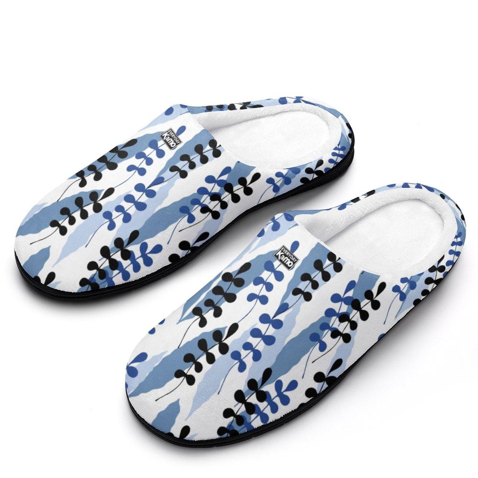 Everyday Kamo Blue Foliage Cozy Cotton Slippers for Women | Anti-Skid House Shoes | Unique Abstract Print Loungewear