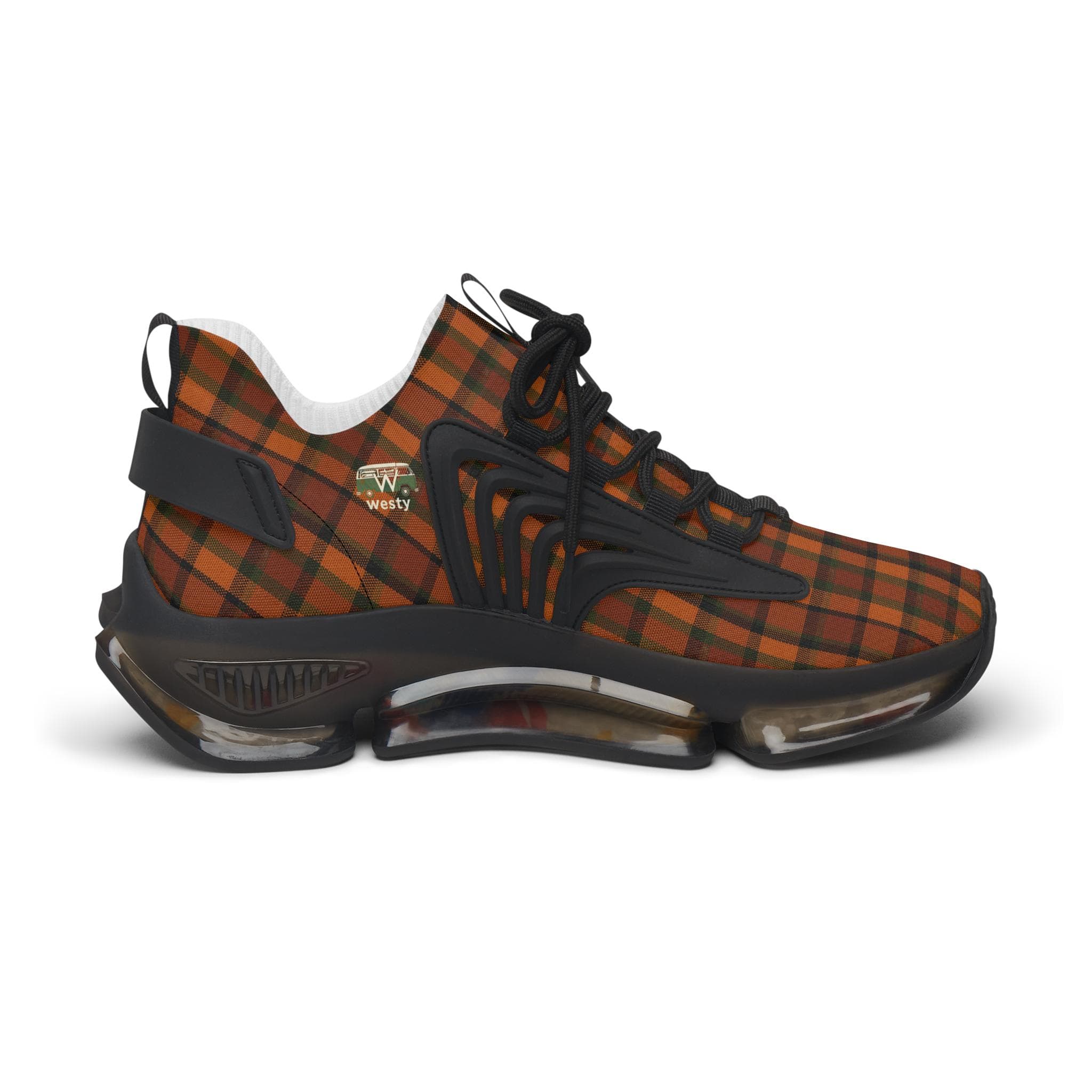 Westy Plaid Sneakers Women Orange Tartan VW Bus Camper Van Road Trip Shoes