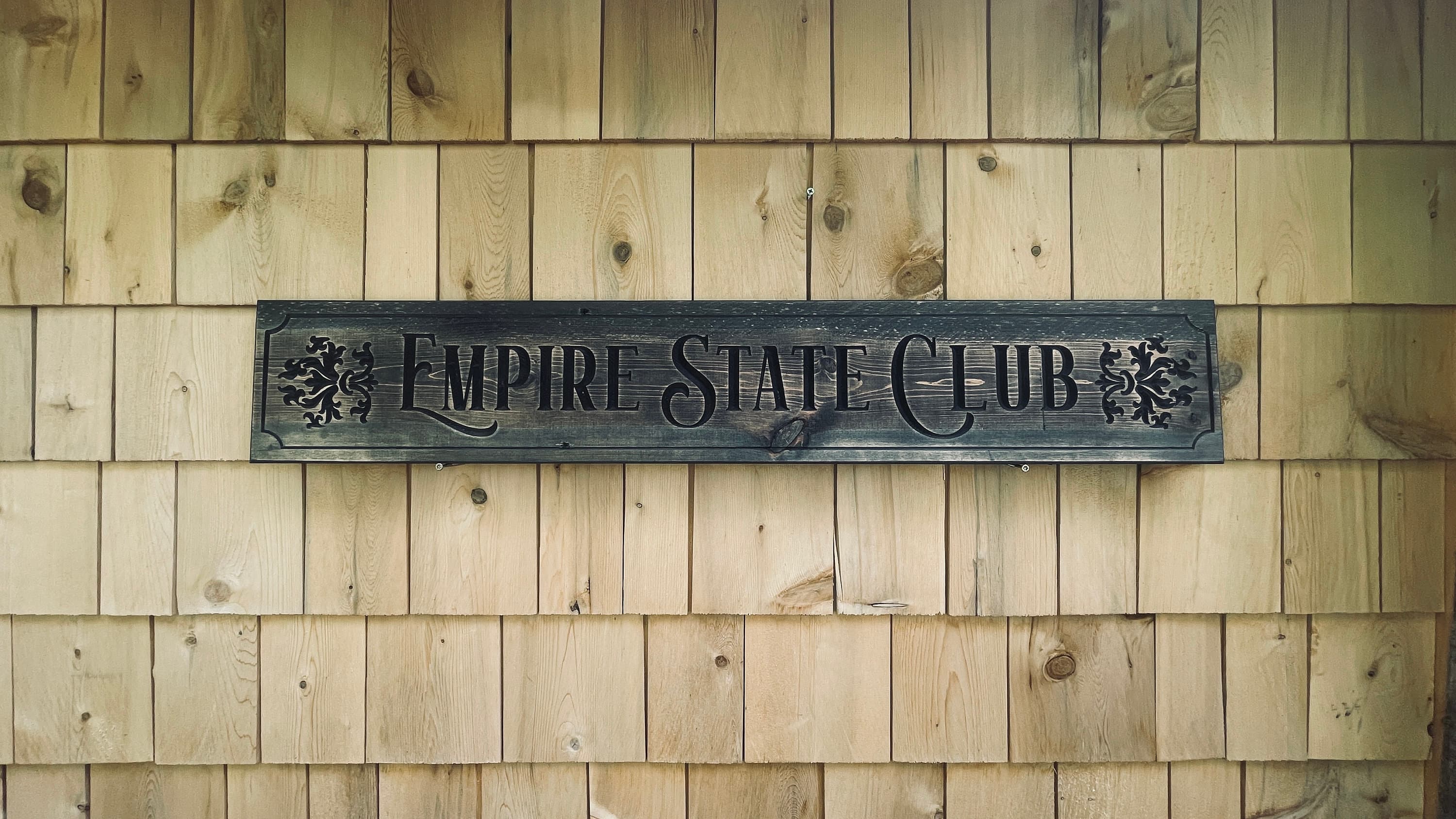 Empire State Club Carved Real Pine Wooden Sign - Dark Finish