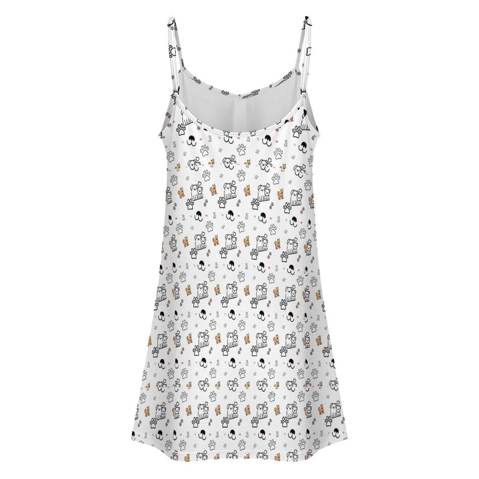 Dog Print Milk Silk Camisole Nightgown - Lace Trim Sleepwear
