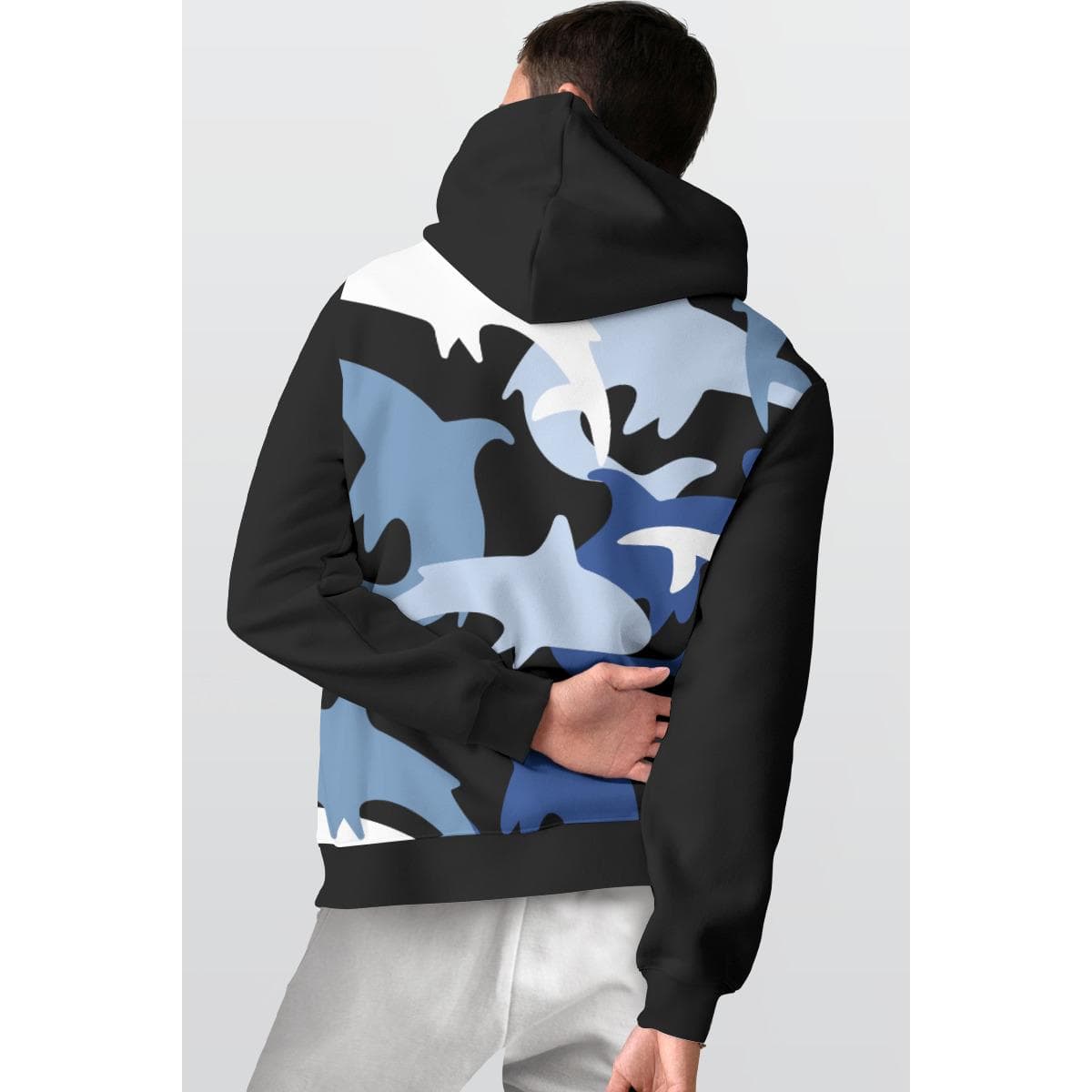 Men's Blue Dolphin Hoodie | Ocean Animal Fleece Lined Pullover | Warm Graphic Sweatshirt | Nautical Streetwear