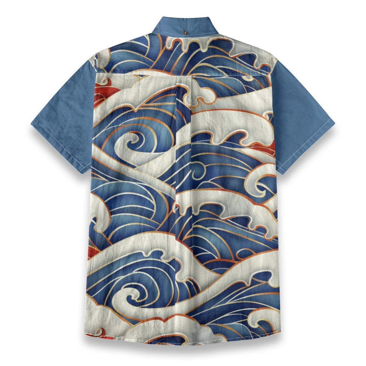 Japanese Wave Cotton Shirt | Men's Ocean Print Aloha Top | Slub Cotton Summer Button Up