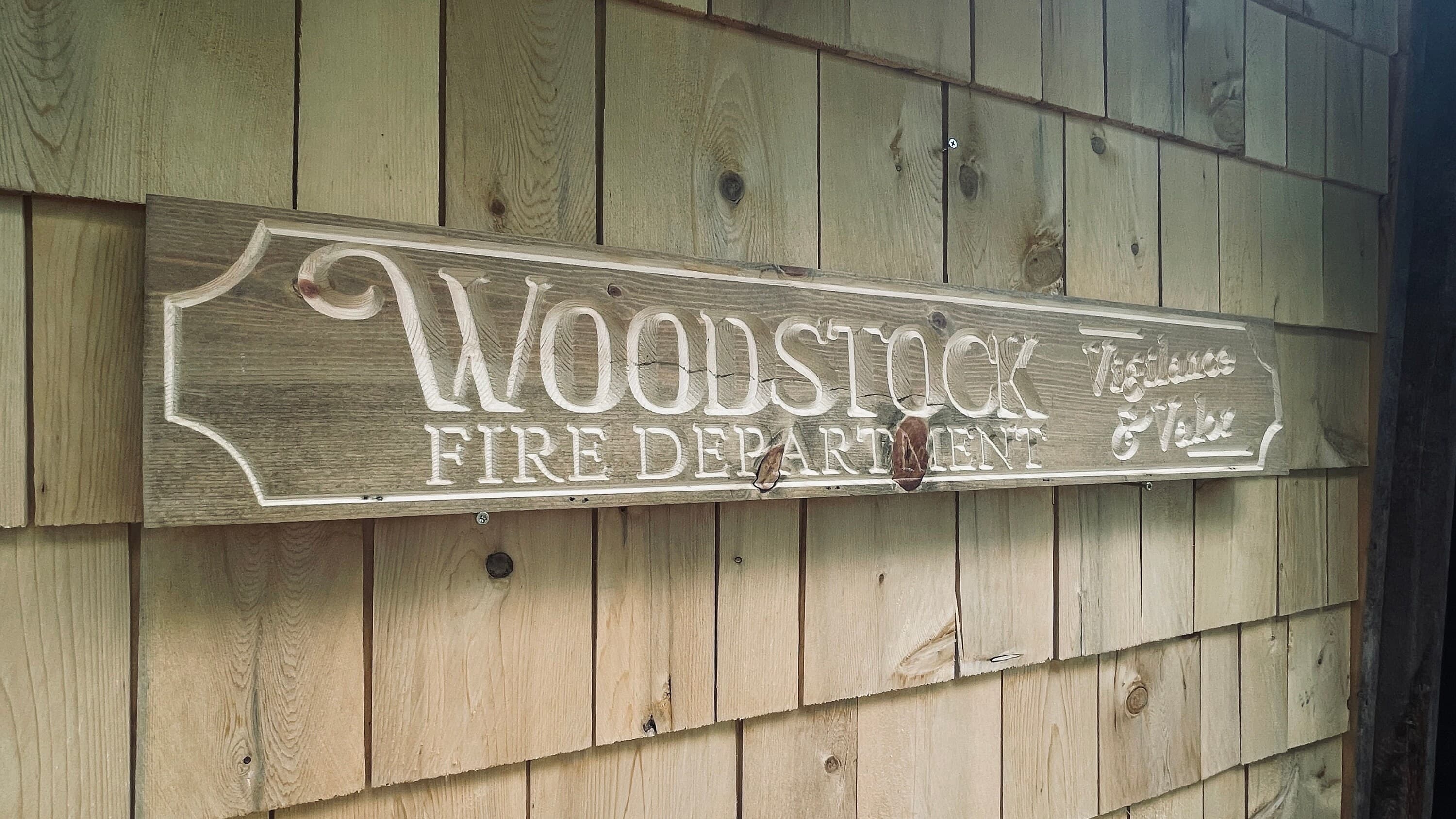 Woodstock Fire Department Real Pine Wood Carved Sign