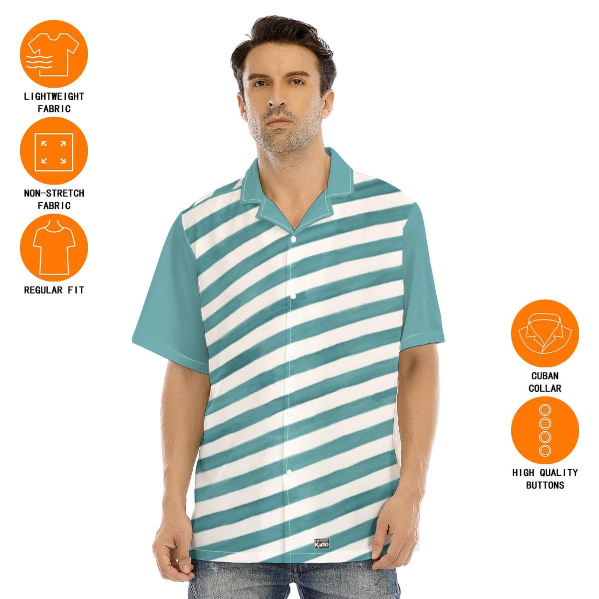 Men's Aqua Stripe Hawaiian Shirt | Teal & White Diagonal Summer Button Up | Beach Vacation Camp Collar Shirt