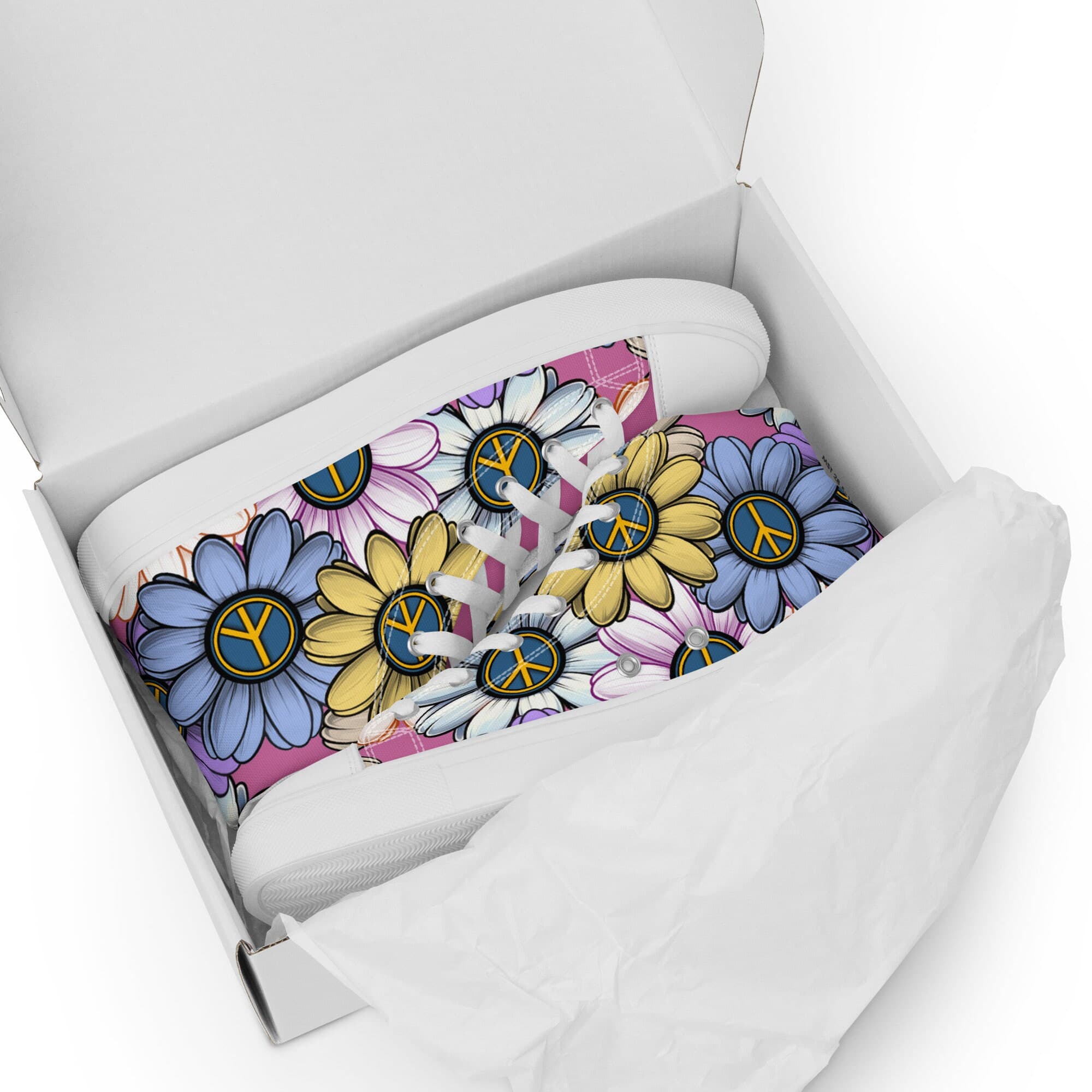AC-Carvers™ -Pink- VW Colored Flowers - Women’s high top canvas shoes