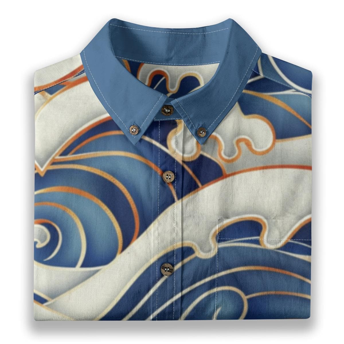 Japanese Wave Cotton Shirt | Men's Ocean Print Aloha Top | Slub Cotton Summer Button Up