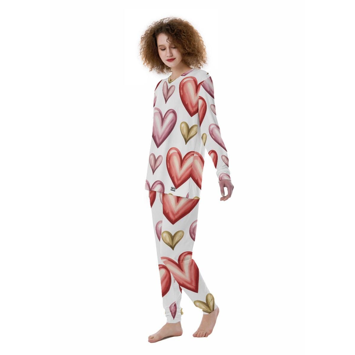 Cozy Watercolor Heart Pajama Set | Women's Valentine's Day Loungewear | Soft & Skin-Friendly Sleepwear Gift