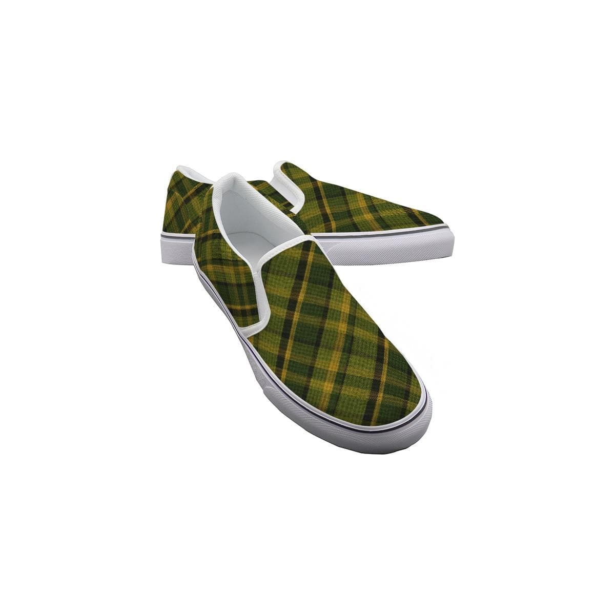 Westy Men's Green Plaid Slip-On Sneakers | Camper Van Road Trip Style