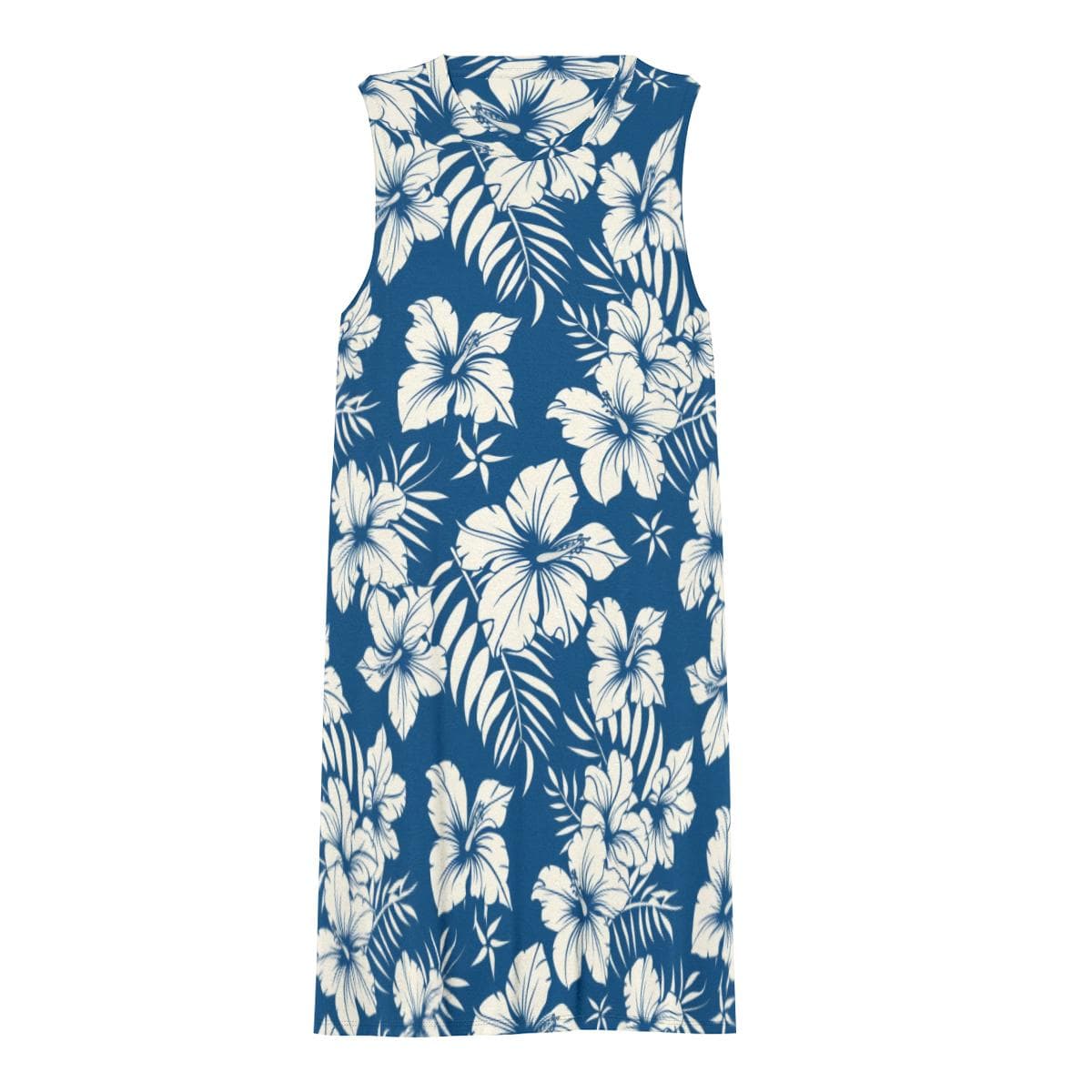 Tropical Hibiscus Sleeveless Dress with Pockets - Flowy Summer Knee-Length Comfort