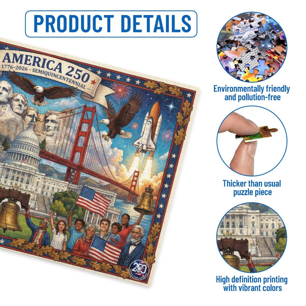 America 250th Anniversary 1000 Piece Jigsaw Puzzle Patriotic Gift