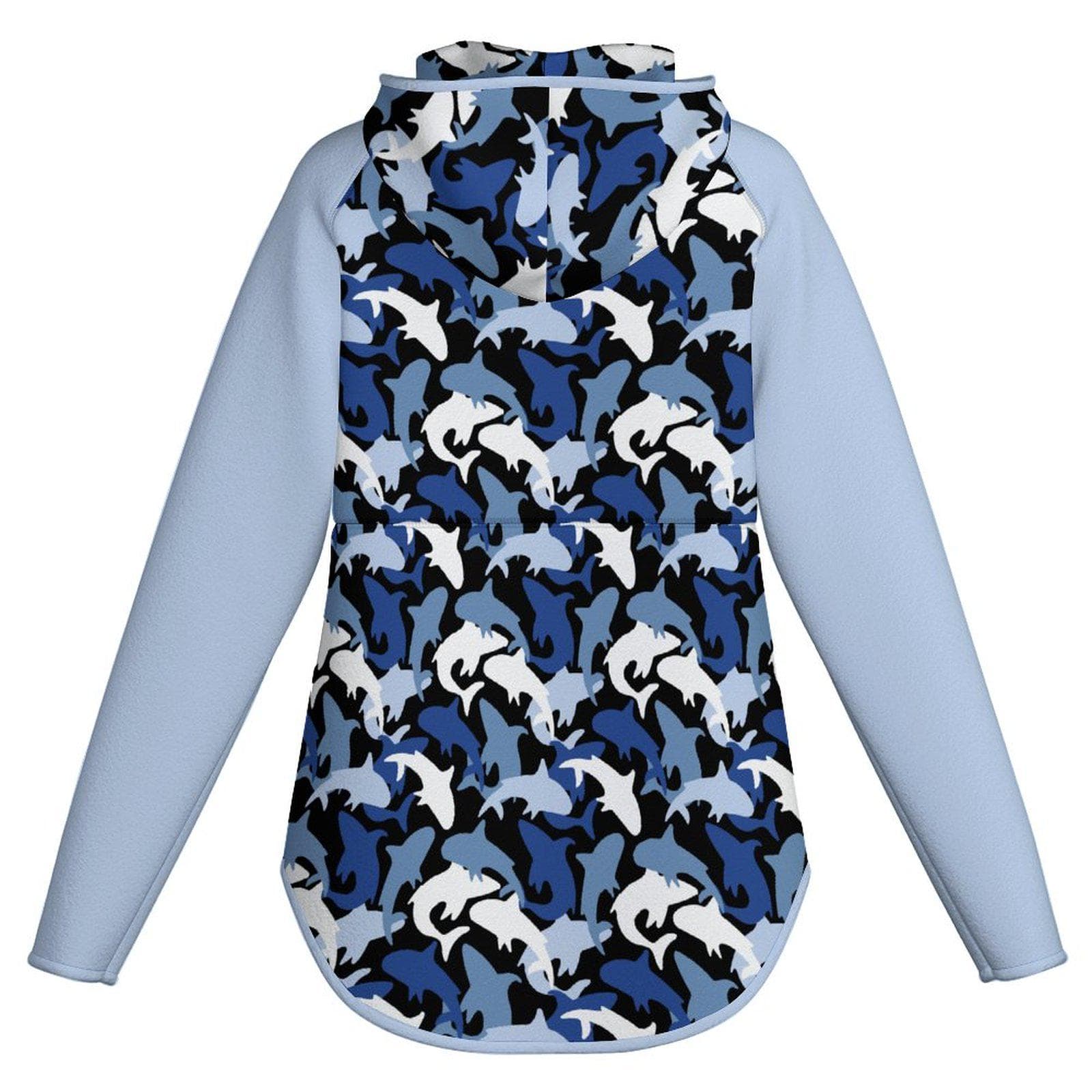 Shark Camo Full-Zip Fleece Jacket | Blue Ocean Pattern Hooded Slim Fit Warm Hoodie