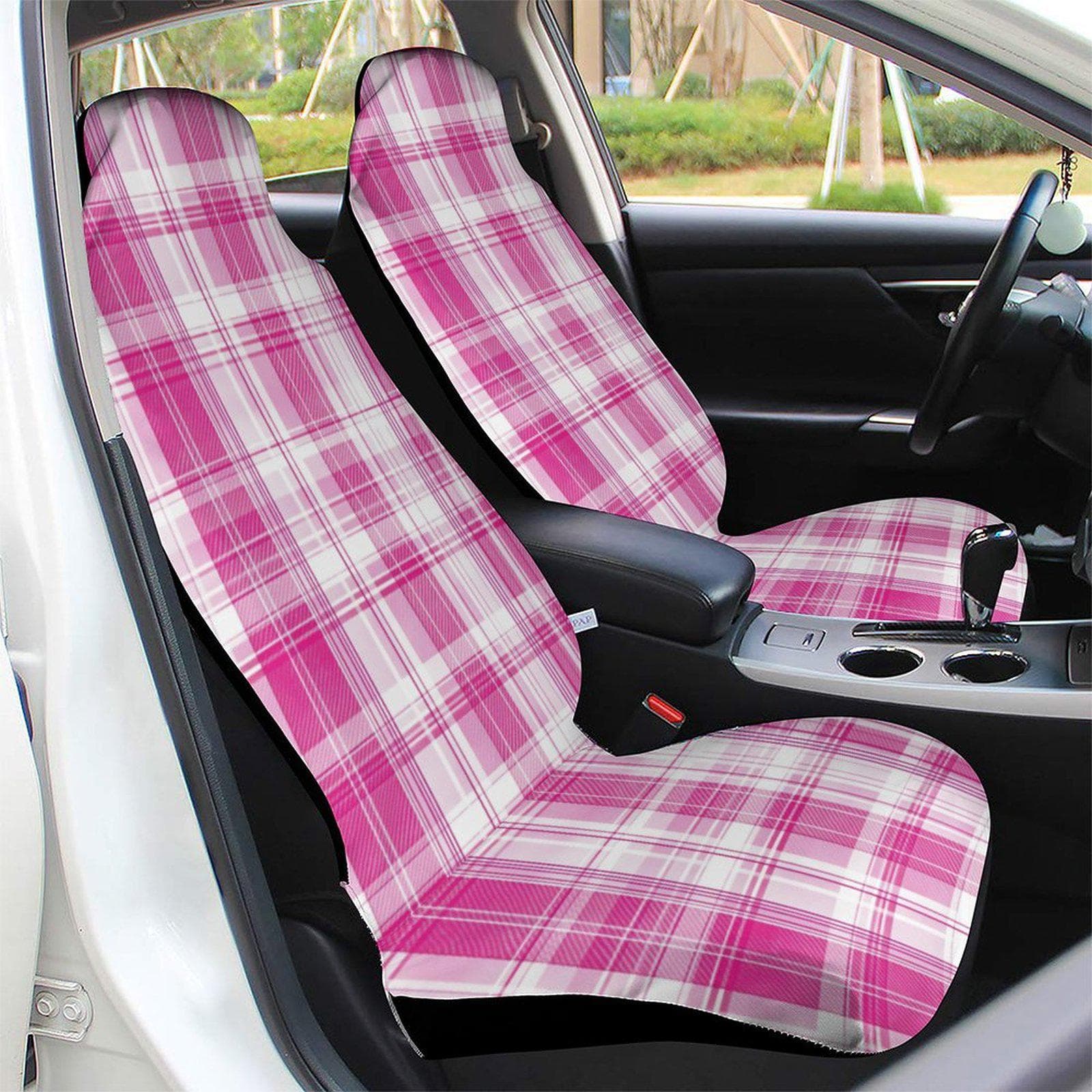 Pink Plaid Car Seat Protector | Universal Fit | Polyester Sponge Cover