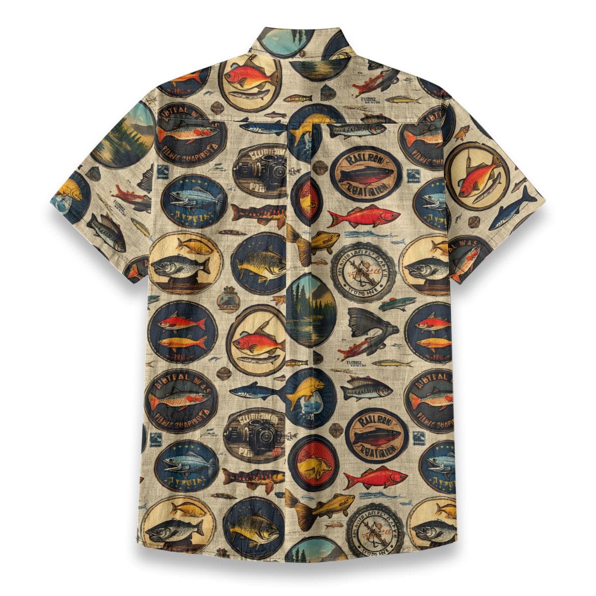 Vintage Fishing Print Slub Cotton Shirt | Hawaiian Outdoorsman Top