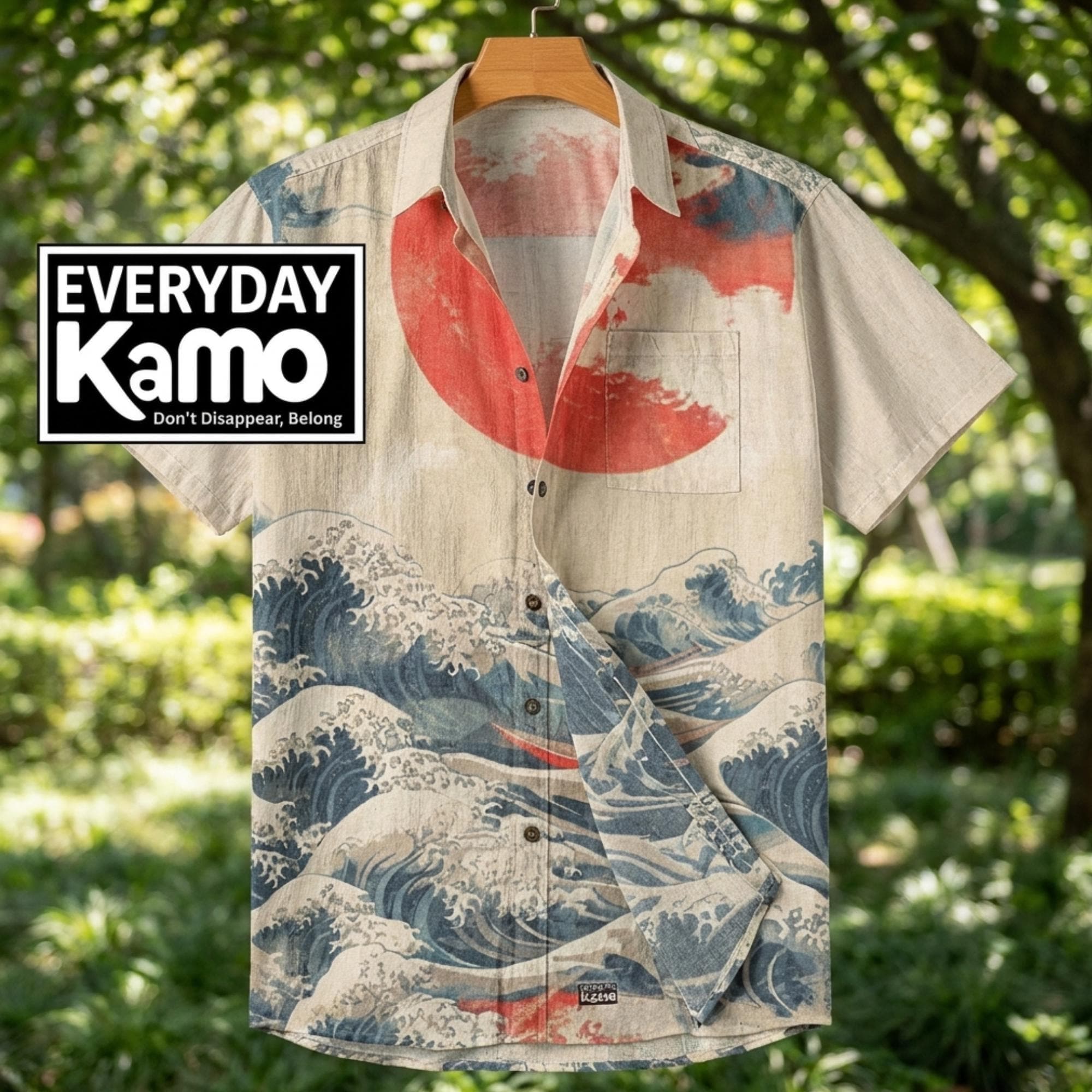 The Great Wave Off Kanagawa Art Shirt | Hokusai Ukiyo-e Japanese Print Cotton Button-Down | Ocean Waves Summer Top