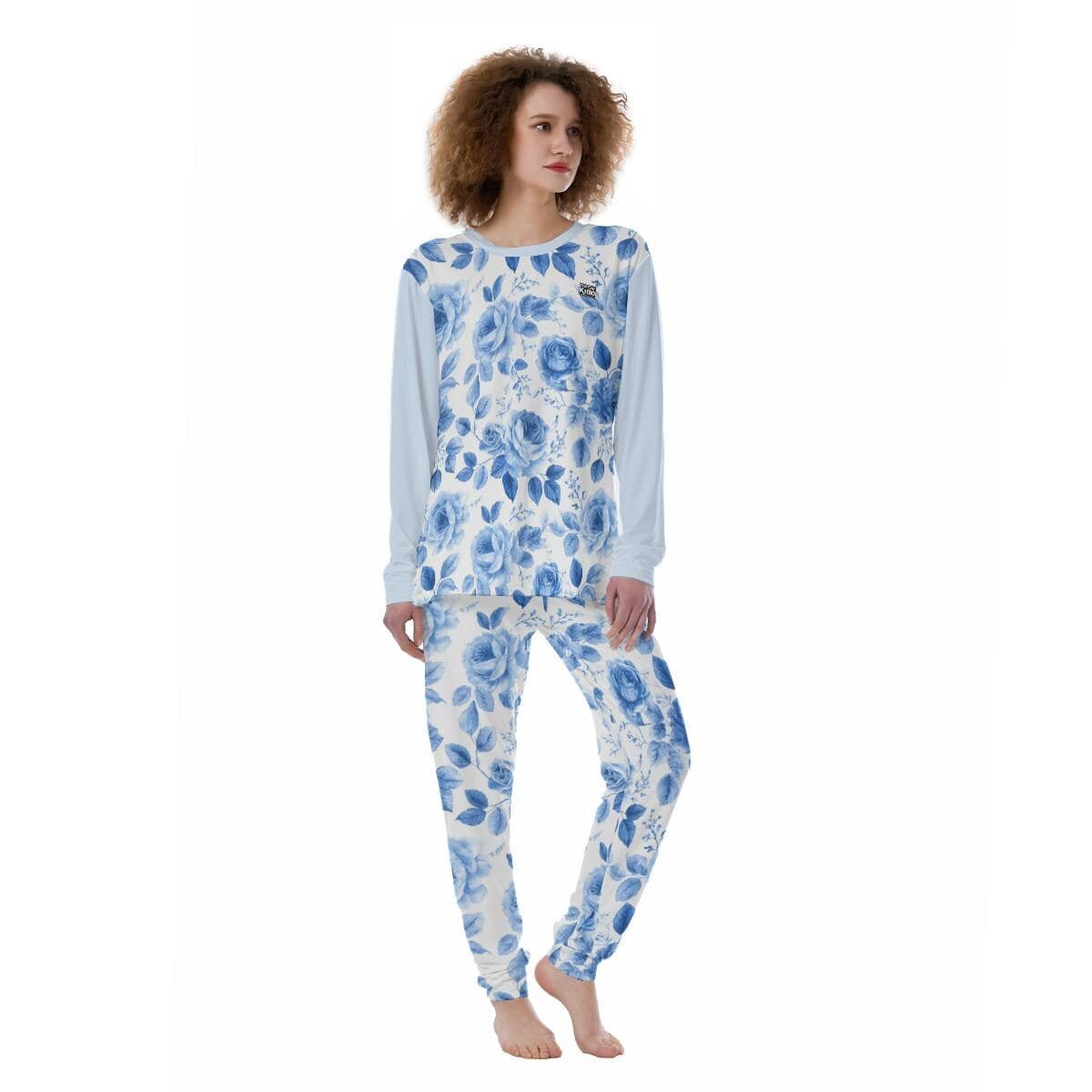 Blue Rose Floral Pajama Set | Soft & Skin-Friendly Loungewear | Comfortable Women's Sleepwear | 2-Piece PJs