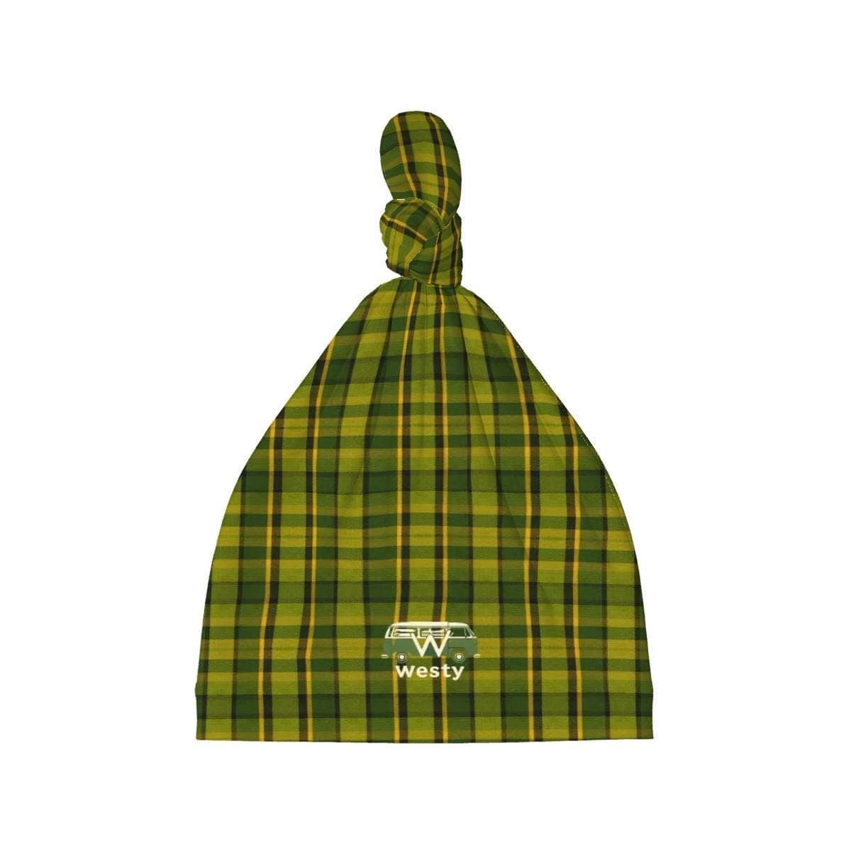 Adjustable Green Plaid Baby Beanie | Soft Newborn Knot Hat | Warm Infant Cap | Baby Shower Gift 0-6 Months