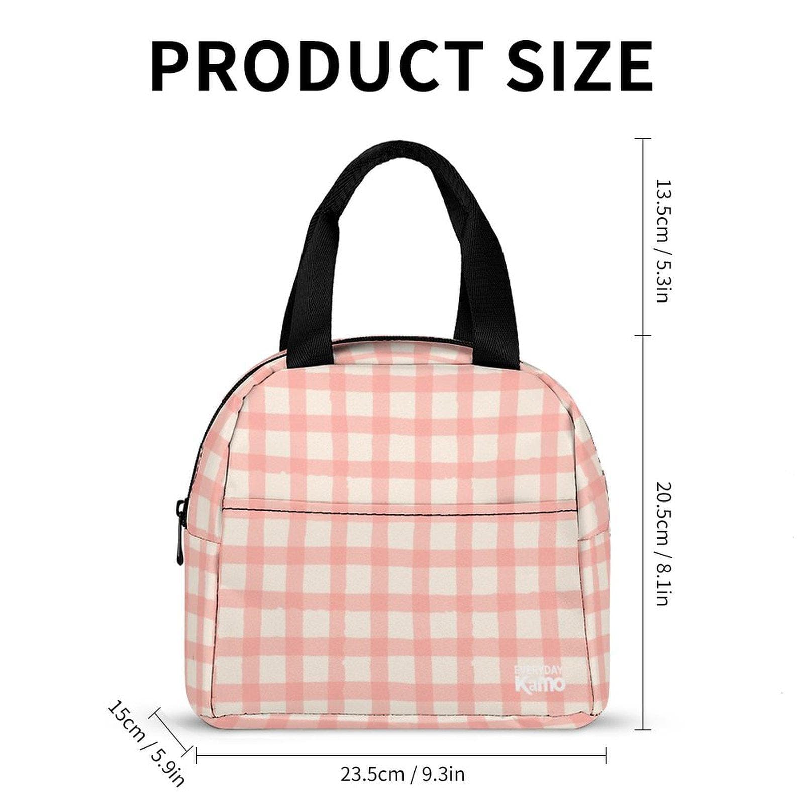 Everyday Kamo Pink Gingham Insulated Lunch Bag - Leak-Proof Cooler Tote for School, Office & Picnic