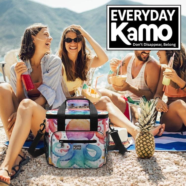 Everyday Kamo Colorful Octopus Insulated Cooler Bag | Large Collapsible Picnic & Beach Tote with Strap