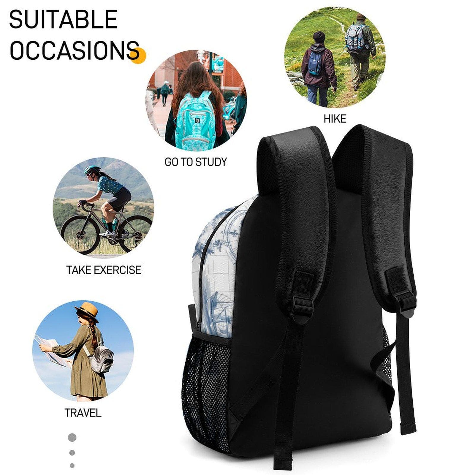Mermaid's Map Adventure Backpack | Nautical Toile Everyday Rucksack | Stylish Travel & School Bag