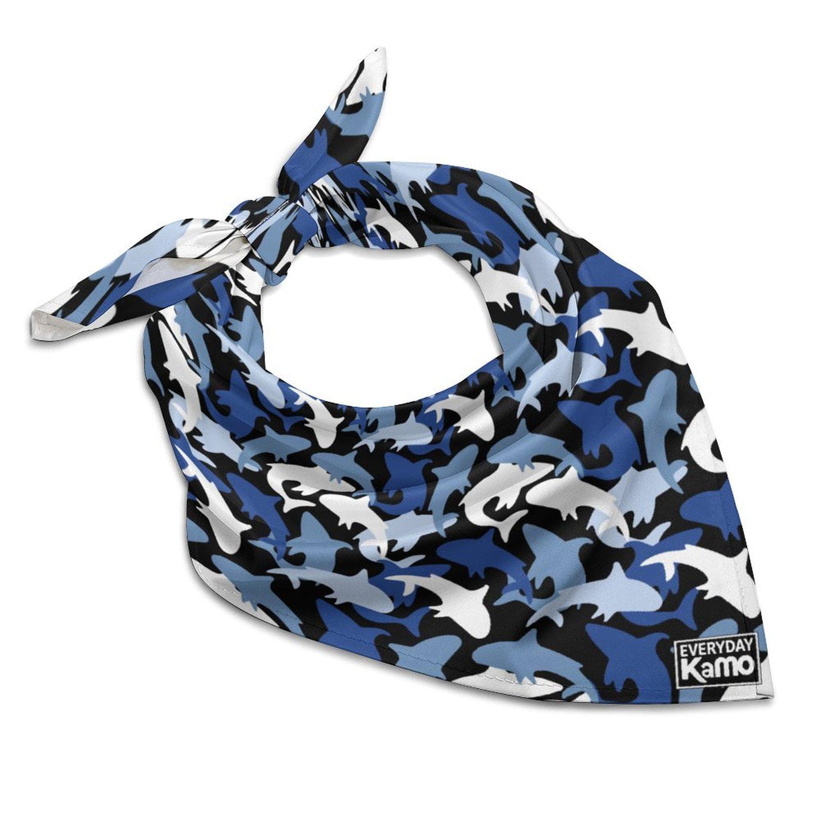 Everyday Kamo Blue Shark Camo Bandana | Silky Soft Imitated Silk Square Scarf | Versatile Ocean Print Neck Hair Accessory
