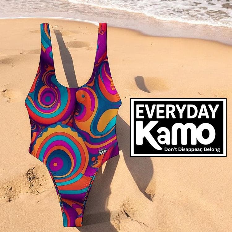 Everyday Kamo Psychedelic One-Piece Swimsuit | Vibrant Teal Orange Purple Swirl Bathing Suit