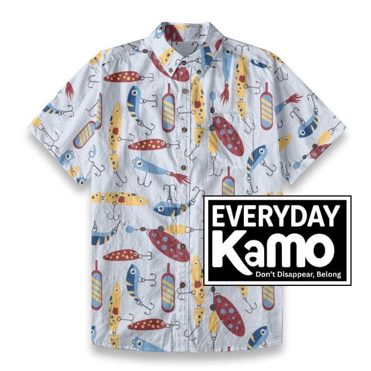 Men's Fishing Lure Print Slub Cotton Shirt | Summer Vacation Top