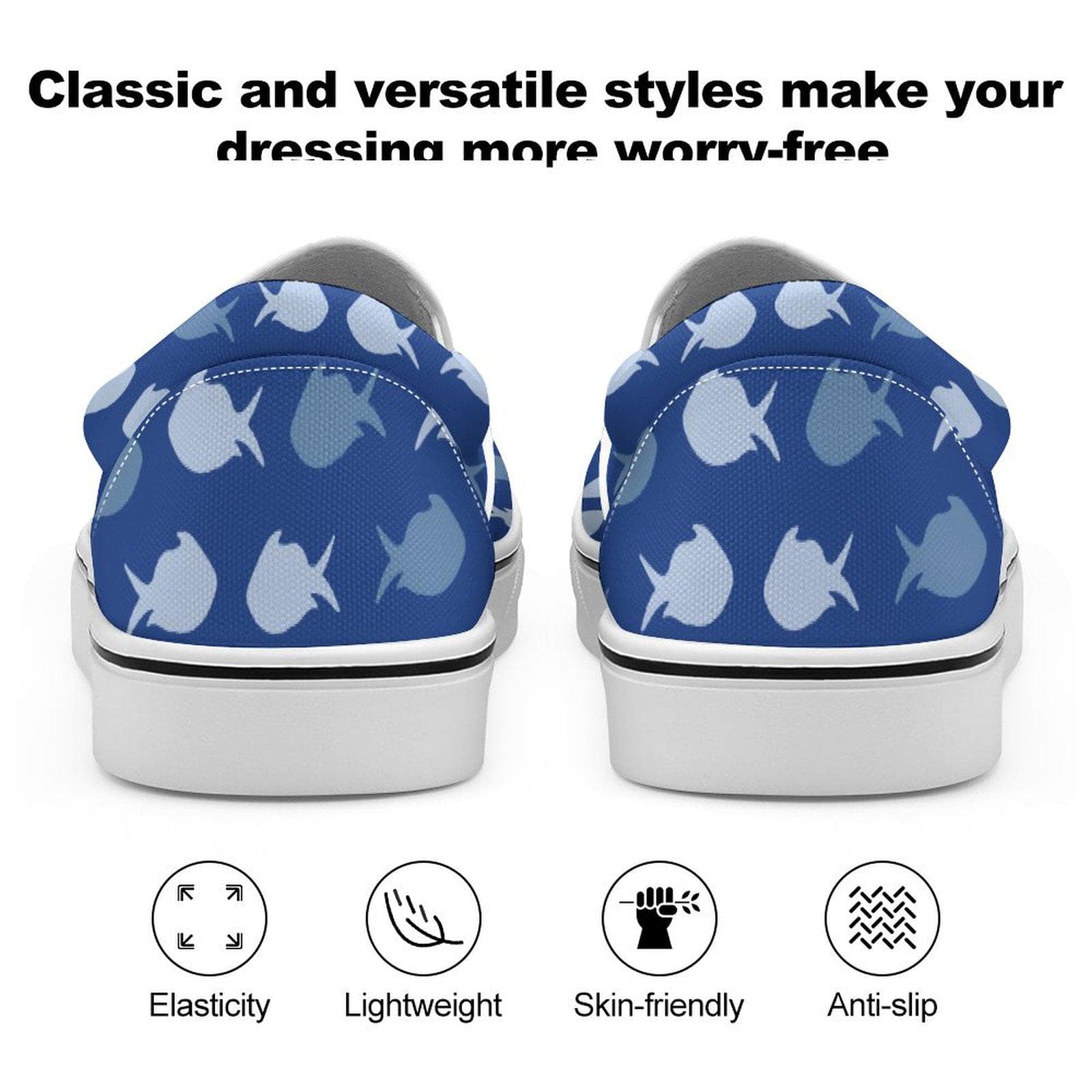 Everyday Kamo "School of Fish" Blue Canvas Slip-On Shoes | Unisex Casual Sneakers