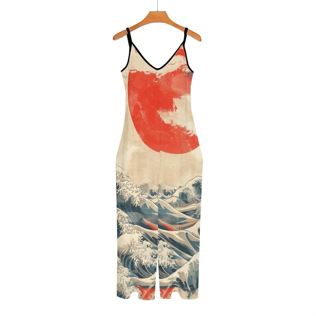Hokusai Great Wave Jumpsuit | Polyester Spandex Wide Leg Romper