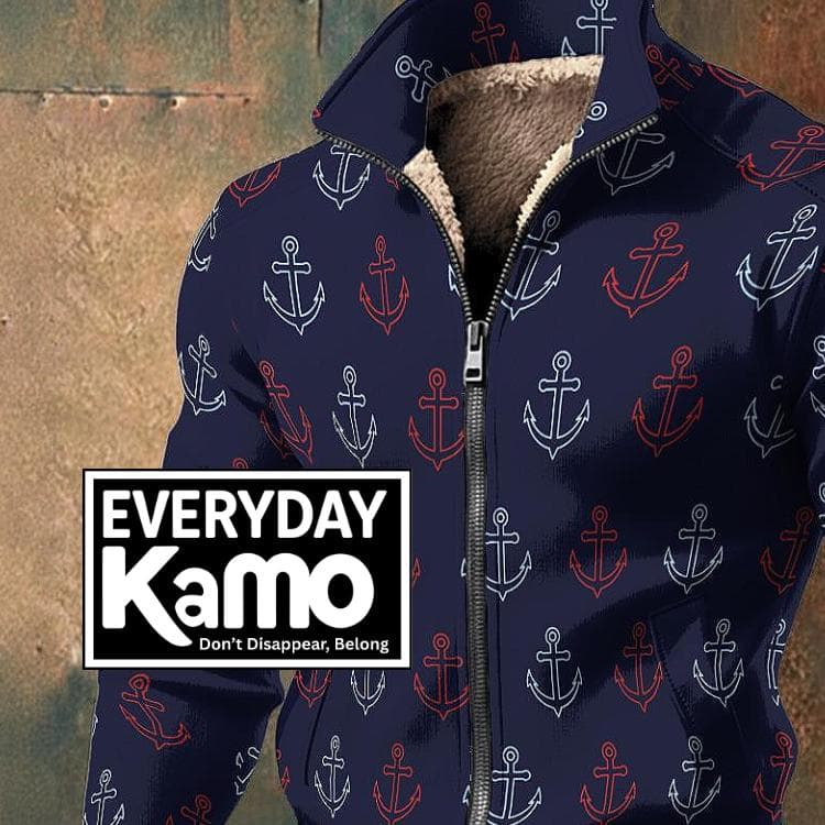 Men's Nautical Anchor Fleece Jacket - Maritime Zip-Up Sweatshirt