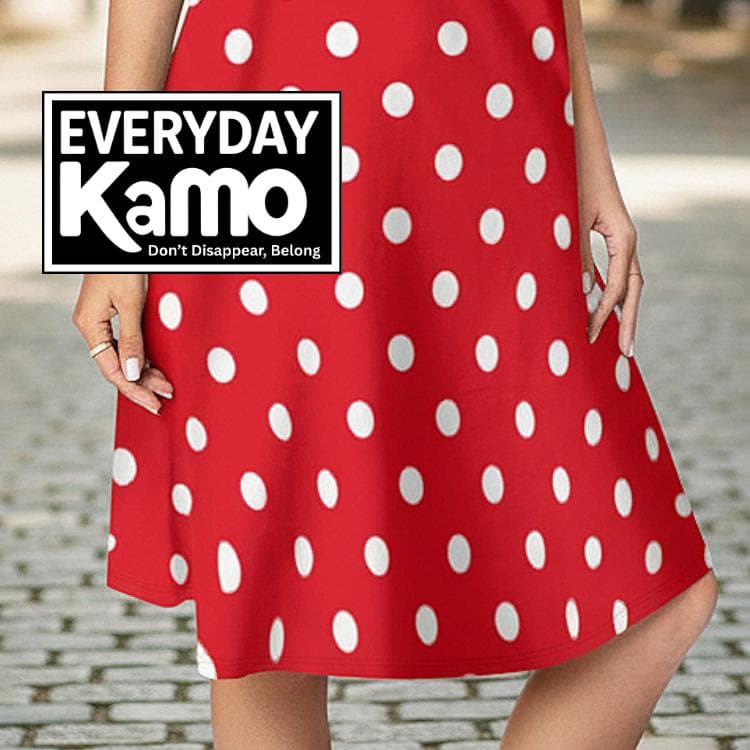Red Polka Dot Sleeveless Summer Dress with Pockets | Comfy Knee-Length A-Line Dress