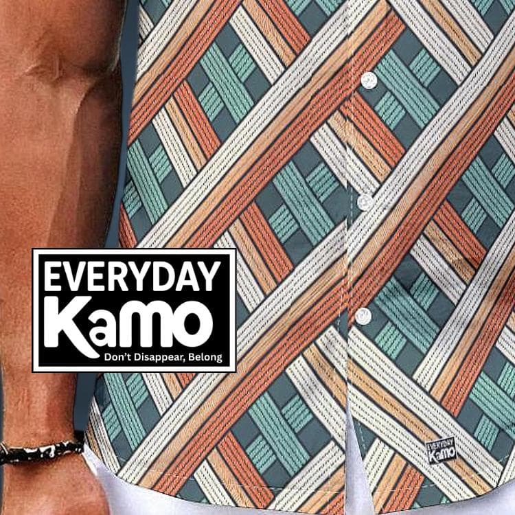 Everyday Kamo Men's Abstract Geometric Hawaiian Shirt | Breathable Summer Aloha Button-Up | Unique Patterned Casual Vacation Top