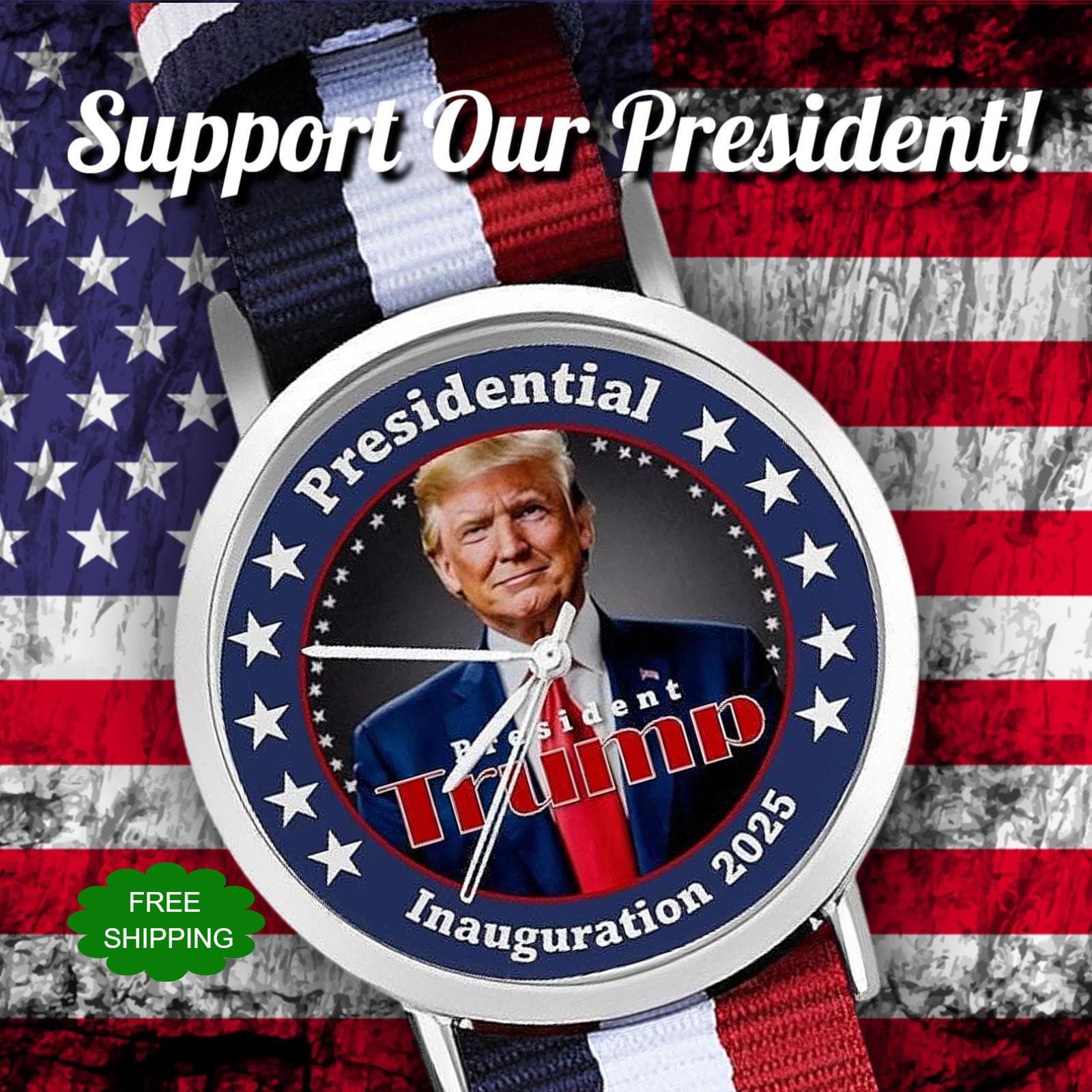 Trump 2025 Wrist Watch - Red White Blue Nylon Band, MAGA Patriotic Gift