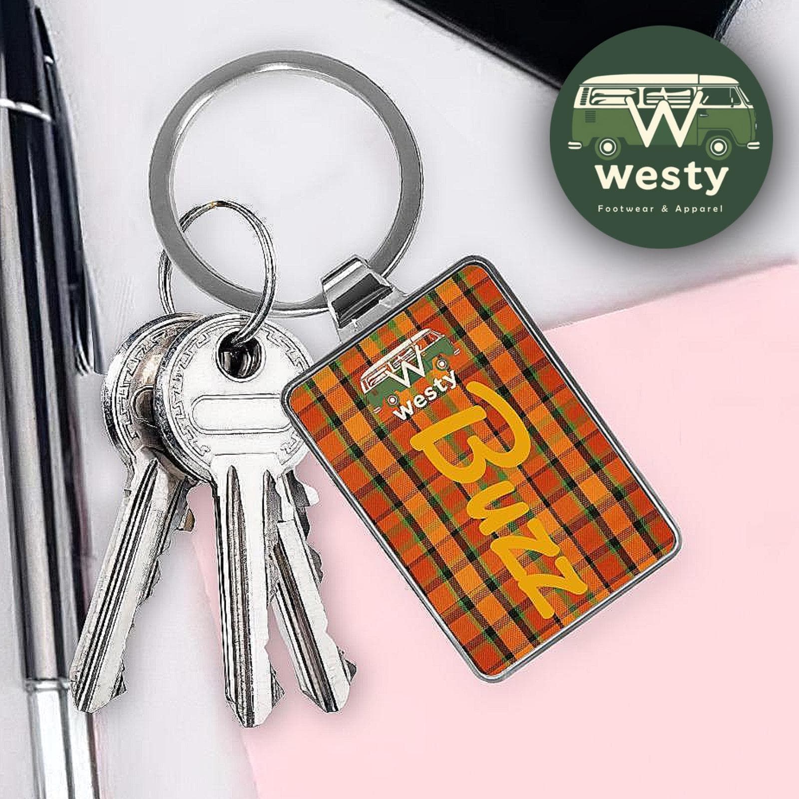 VW Westy Keychain - Retro Volkswagen Buzz Bus Stainless Steel