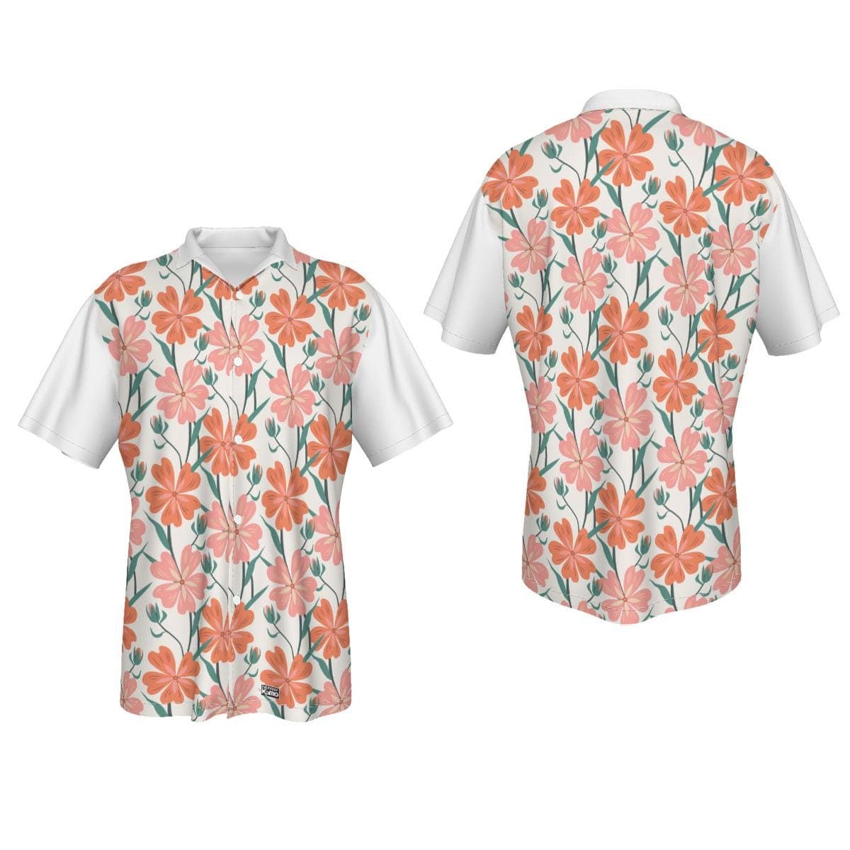 Pink & Orange Floral Hawaiian Shirt | Tropical Summer Aloha Button-Up | Lightweight Camp Collar Vacation Shirt