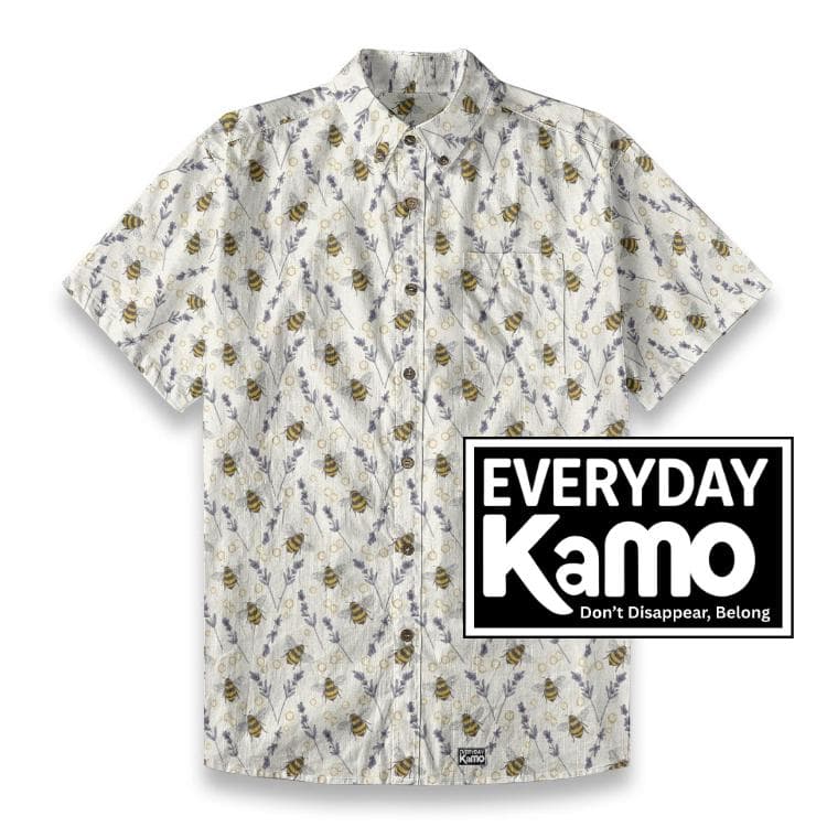 Whimsical Bee & Lavender Slub Cotton Shirt | Nature Print Button-Up | Breathable Summer Top